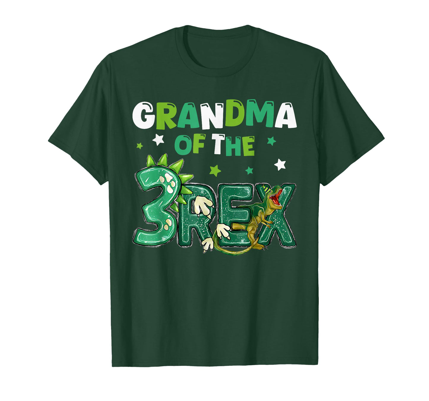 Grandma of the Three Rex Birthday Dinosaur Family Matching T-Shirt