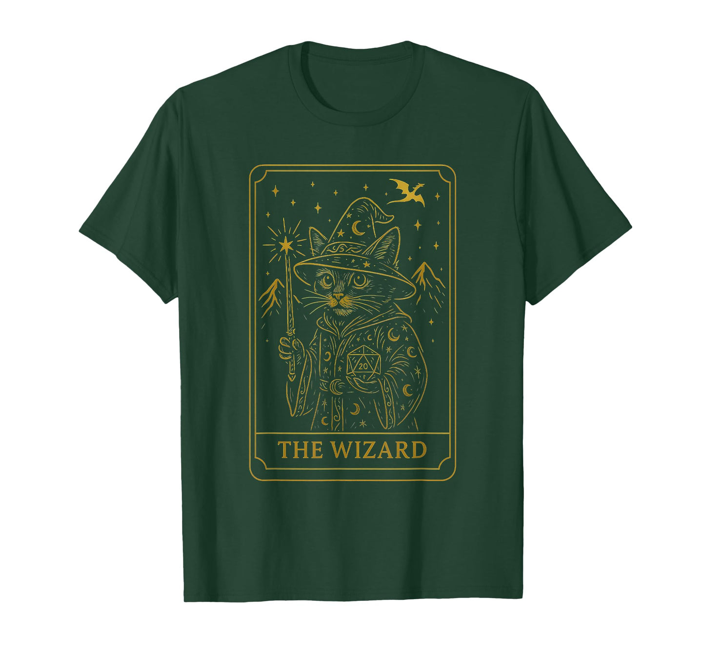 RPG Gamer Wizard D20 Dice Nerdy Geek Cat Men Women Kids T-Shirt