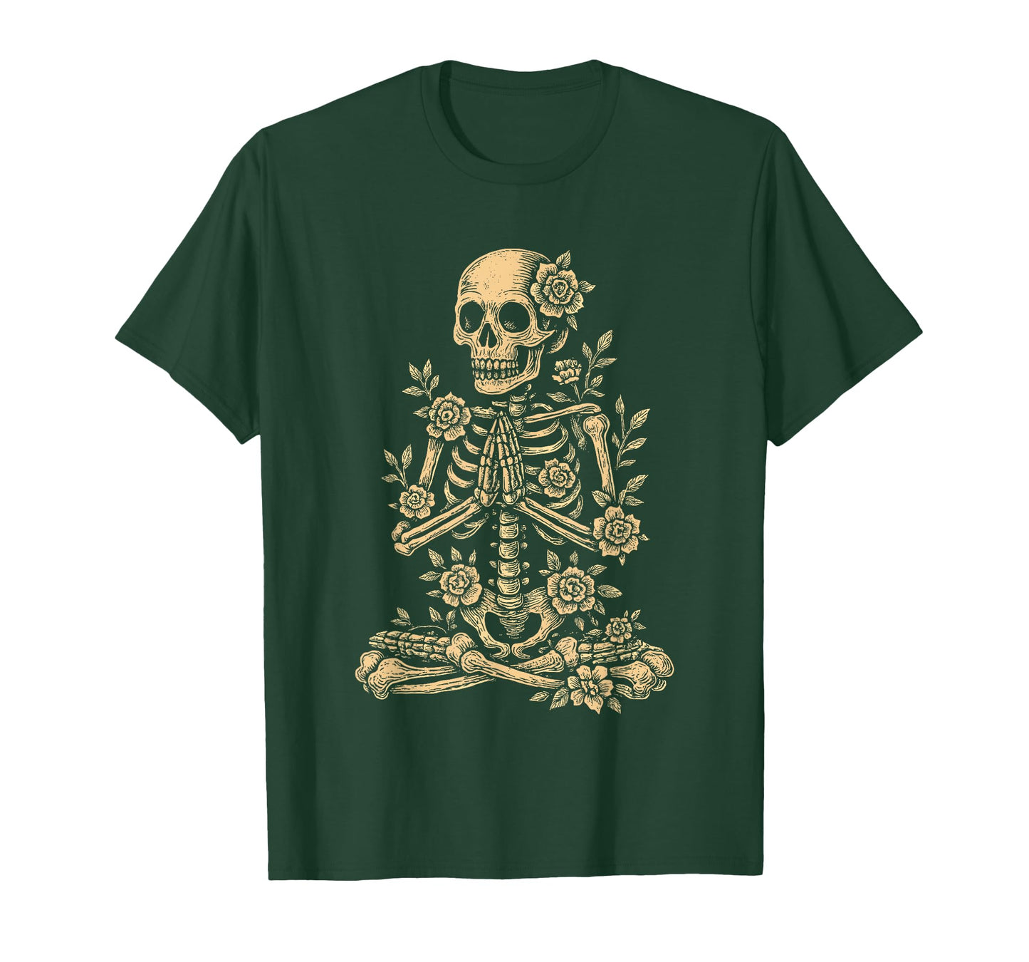 Halloween Yoga Skeleton Meditating Floral T-Shirt