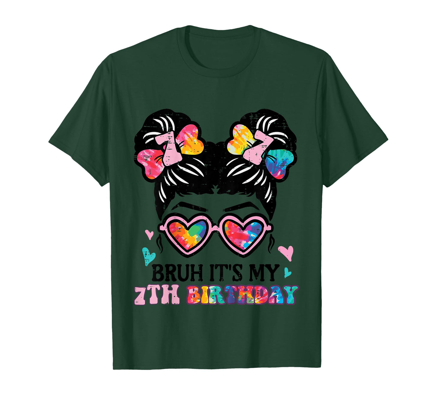Bruh Its My 7th Birthday Messy Bun 7 Years Old Girls Kids T-Shirt
