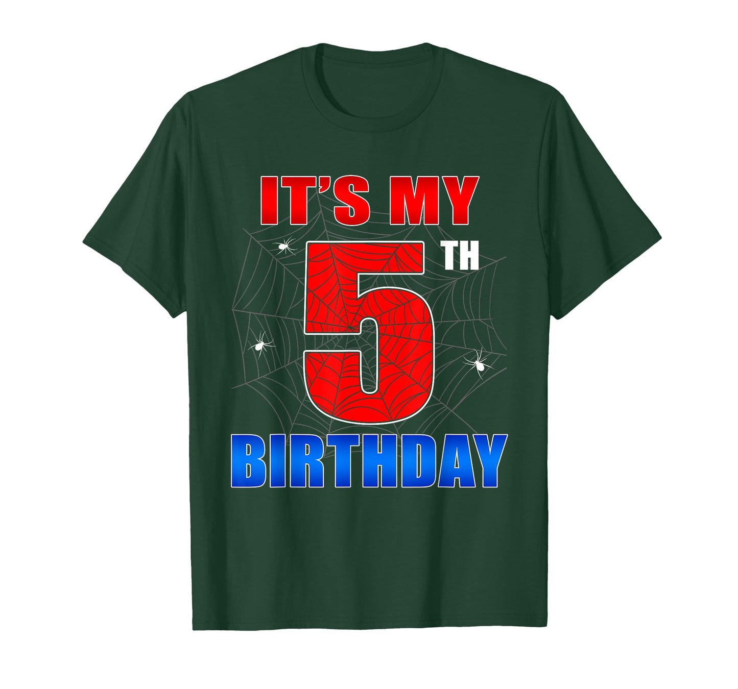 Spider Web Five 5 Years Old It's My 5th Birthday Boy Party T-Shirt