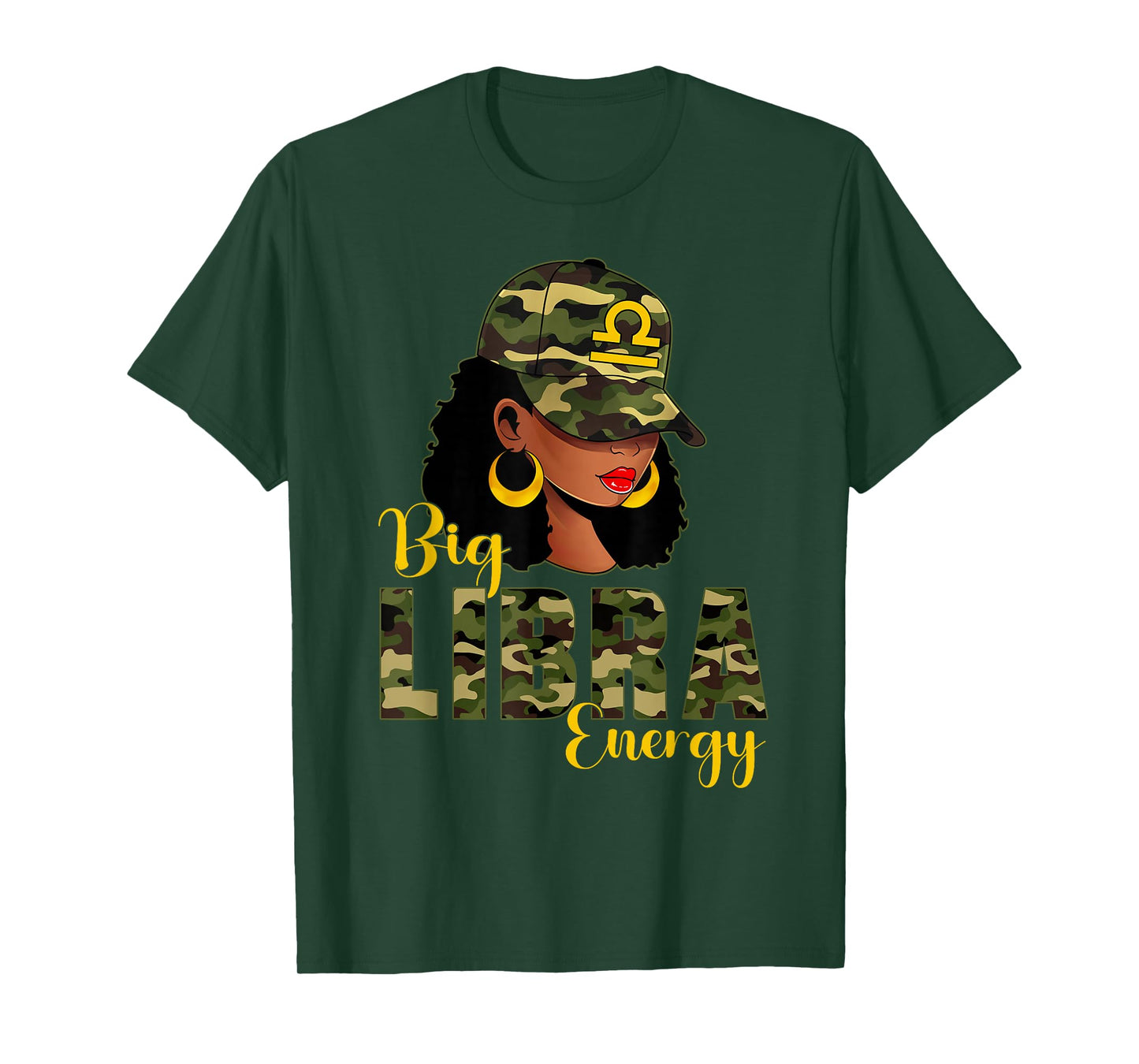 Big Libra Energy Camouflage Black Woman Cap Zodiac T-Shirt