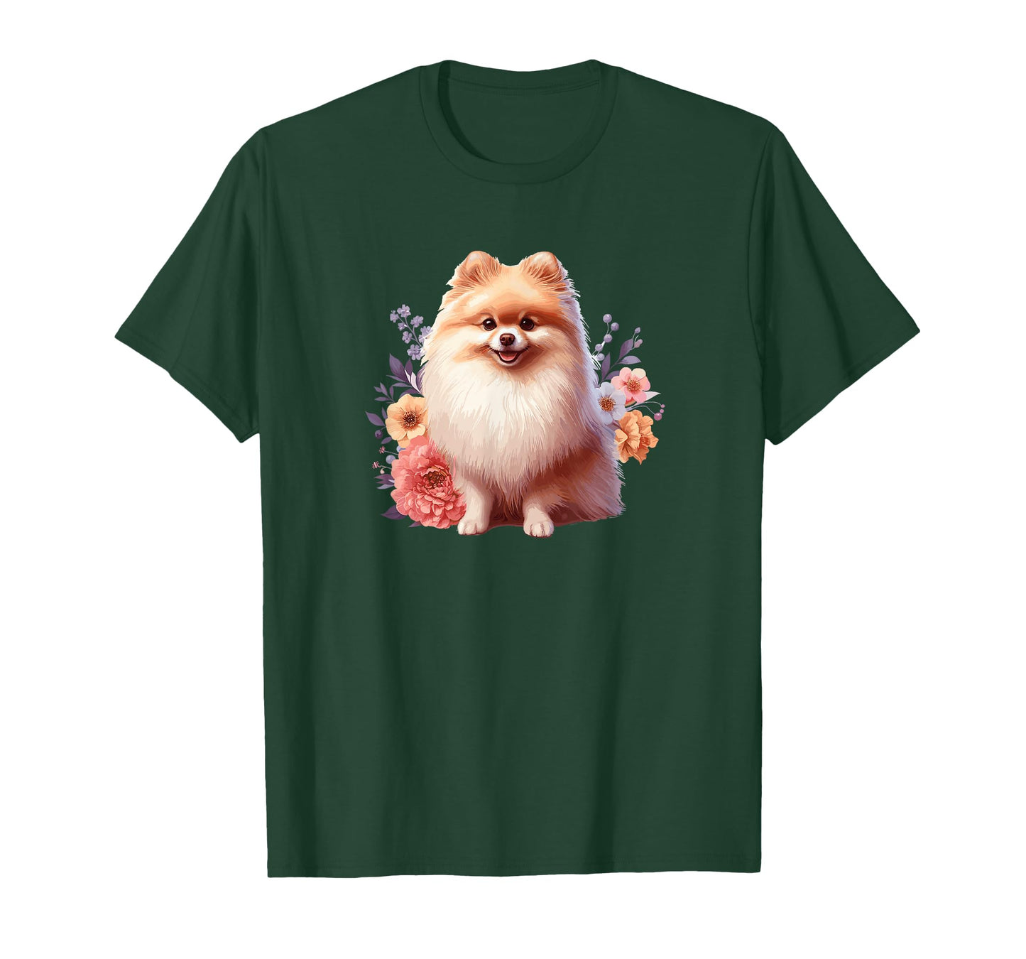 Cute Funny Flowers Floral Womens Pomeranian Lover T-Shirt