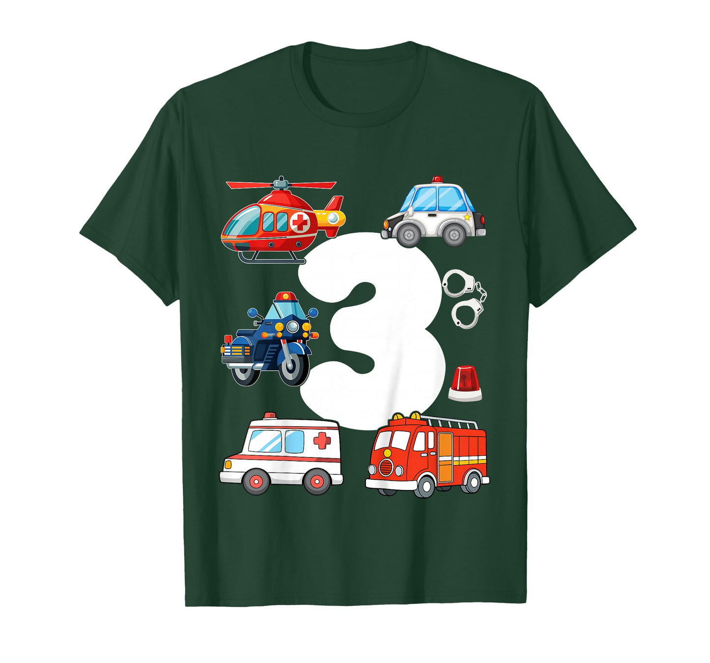 Police Car Rescue Vehicle Kids 3 Years Old 3rd Birthday T-Shirt