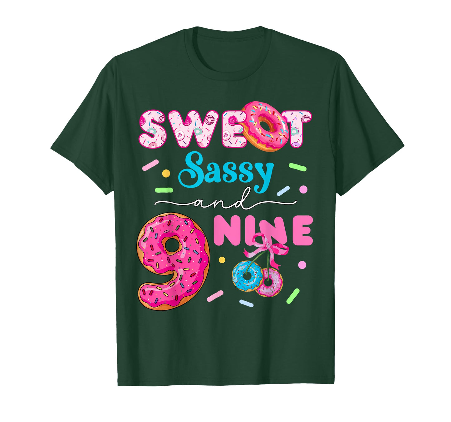 Sweet Sassy And Nine 9th Birthday Donut Girl Funny Donut T-Shirt
