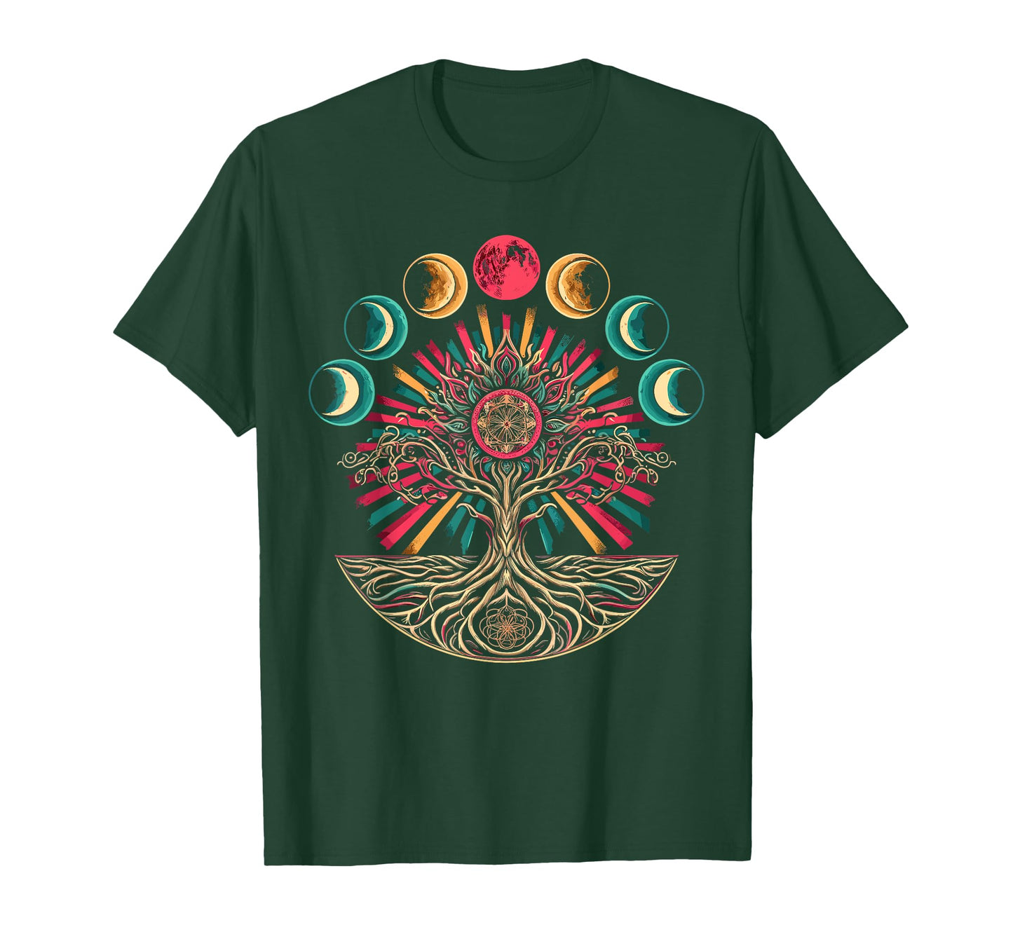 Phases of the Moon Retro 60's 70's Vibe Tree T-Shirt