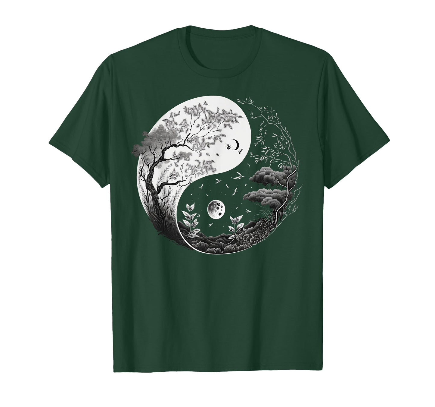 Black and White Taoism Yin Yang on Nature Taijitu Yin Yang T-Shirt