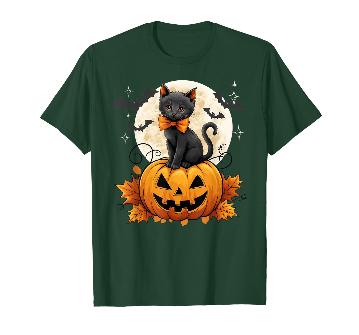 Retro Black Cat Halloween Pumpkin Costume Women Kids Girls T-Shirt