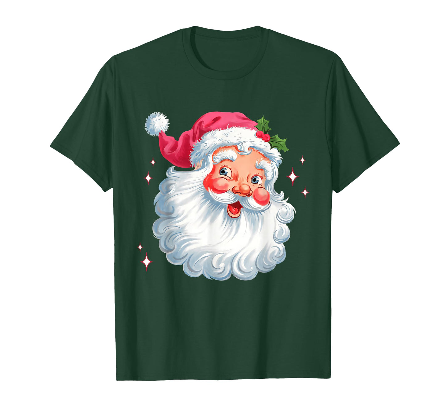 Vintage Pink Santa Christmas Santa Claus Face Xmas Women Kid T-Shirt