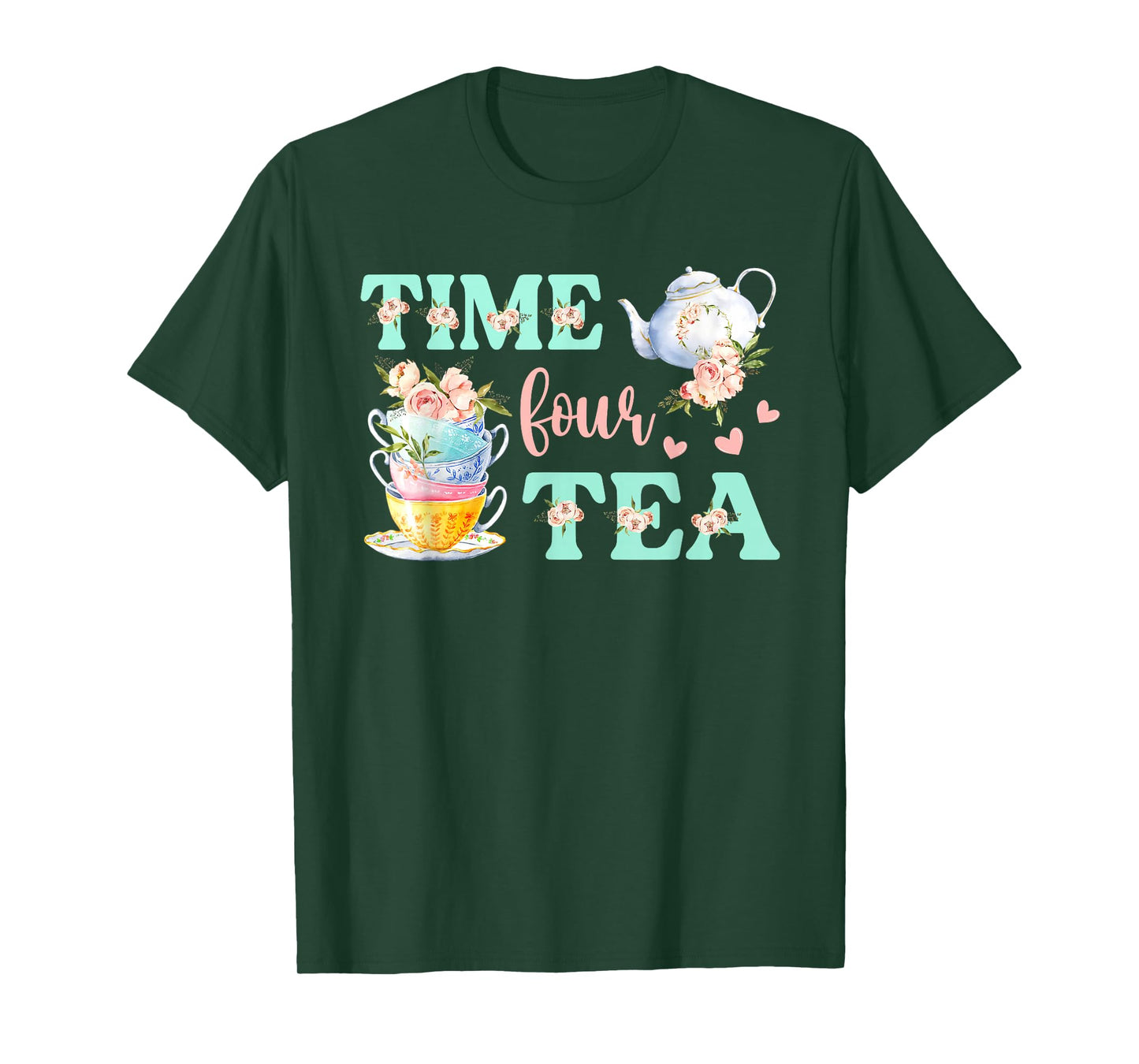 Time Four Tea 4th Birthday Outfit Girl Tea Party Bday Theme T-Shirt