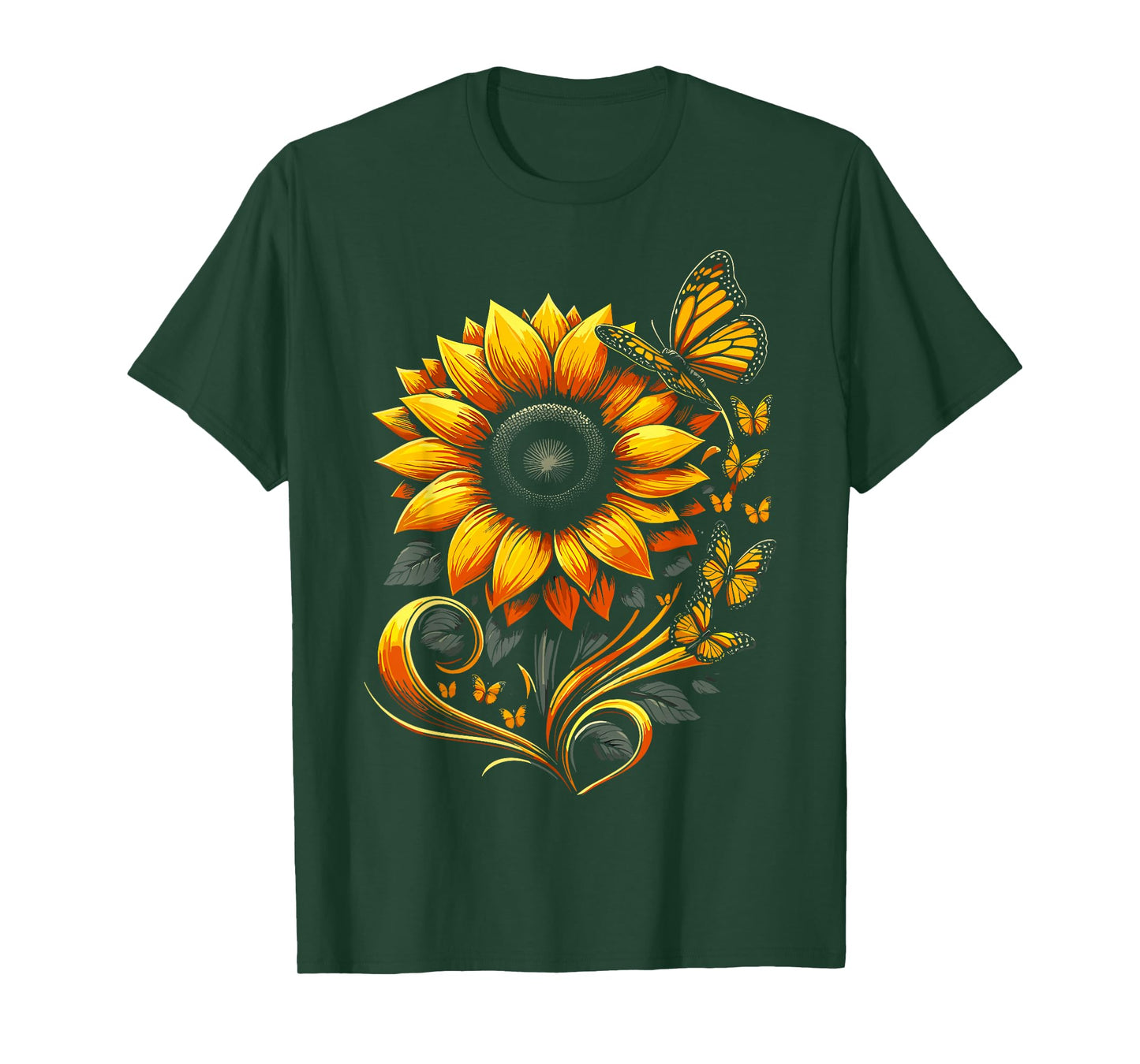 Sunflower Butterfly Floral Nature Art T-Shirt