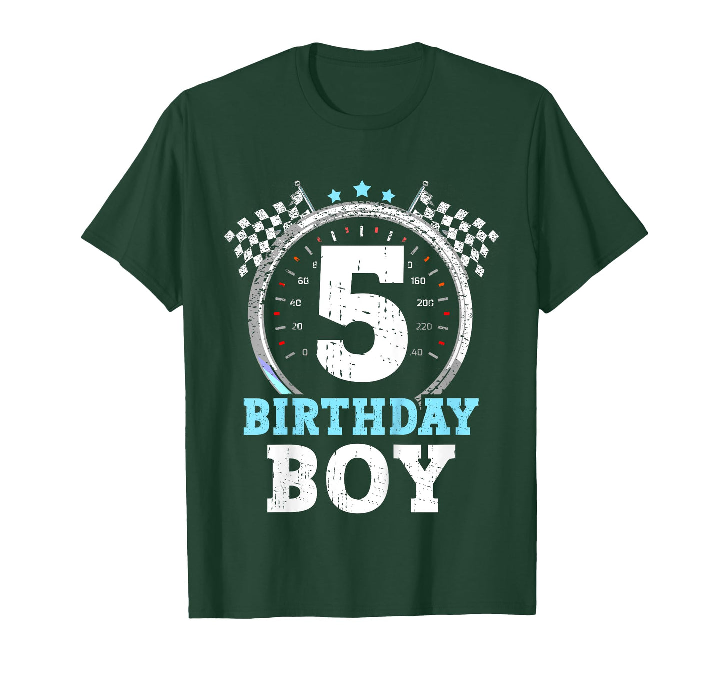 Kids 5th Birthday Boy 5 Race Car Fifth Birthday Racing Car Flag T-Shirt