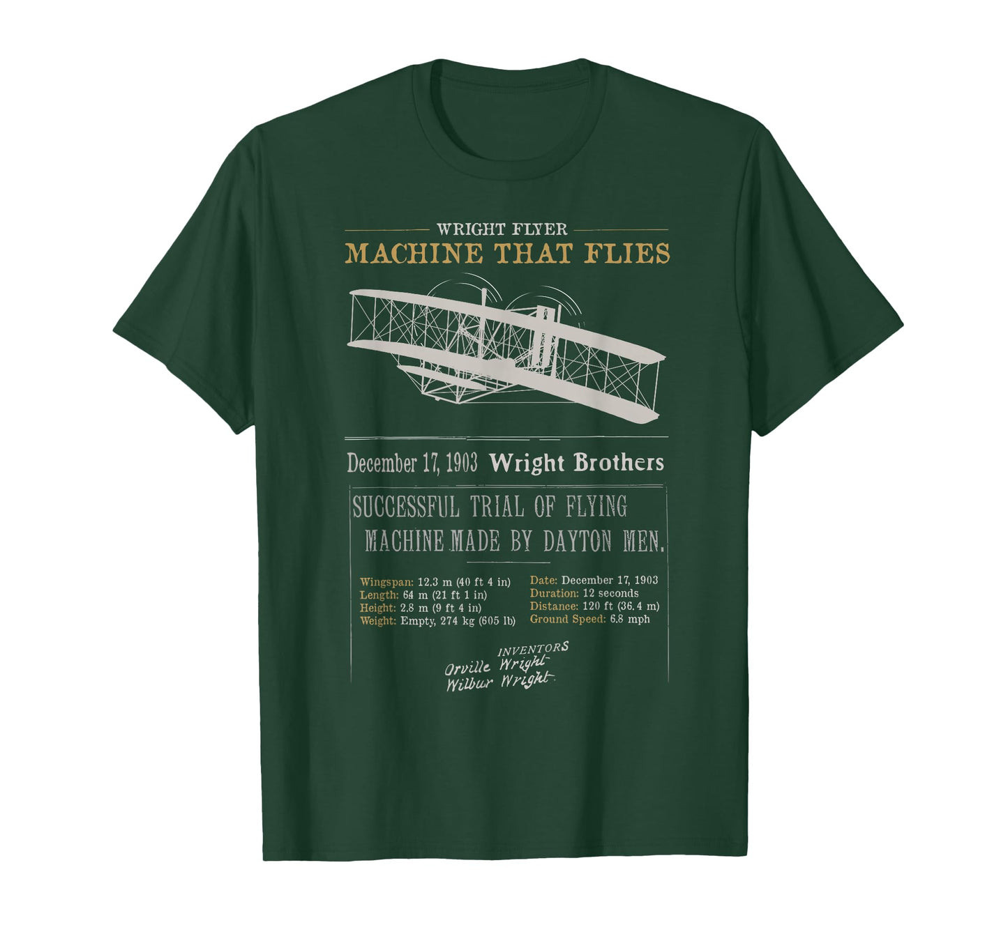 Wright Brothers Tribute 1903 Wright Flyer Flight First Plane T-Shirt