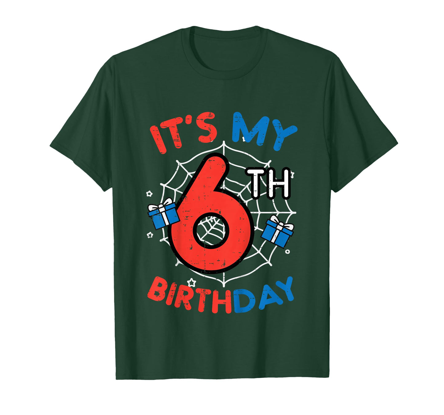 Kids Its My 6th Birthday Spider Web 6 Year Old Bday Boys Kids T-Shirt