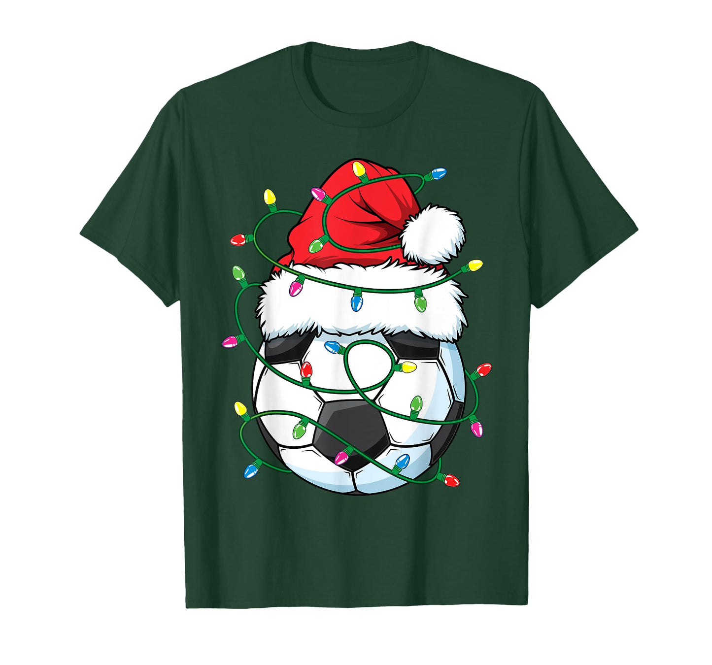 Funny Christmas Soccer Ball Santa Hat Xmas Lights Girls Boys T-Shirt