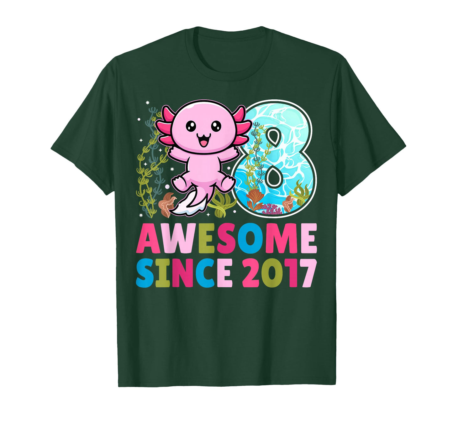Awesome Since 2017 Cute Axolotl Kids 8th Birthday Party T-Shirt