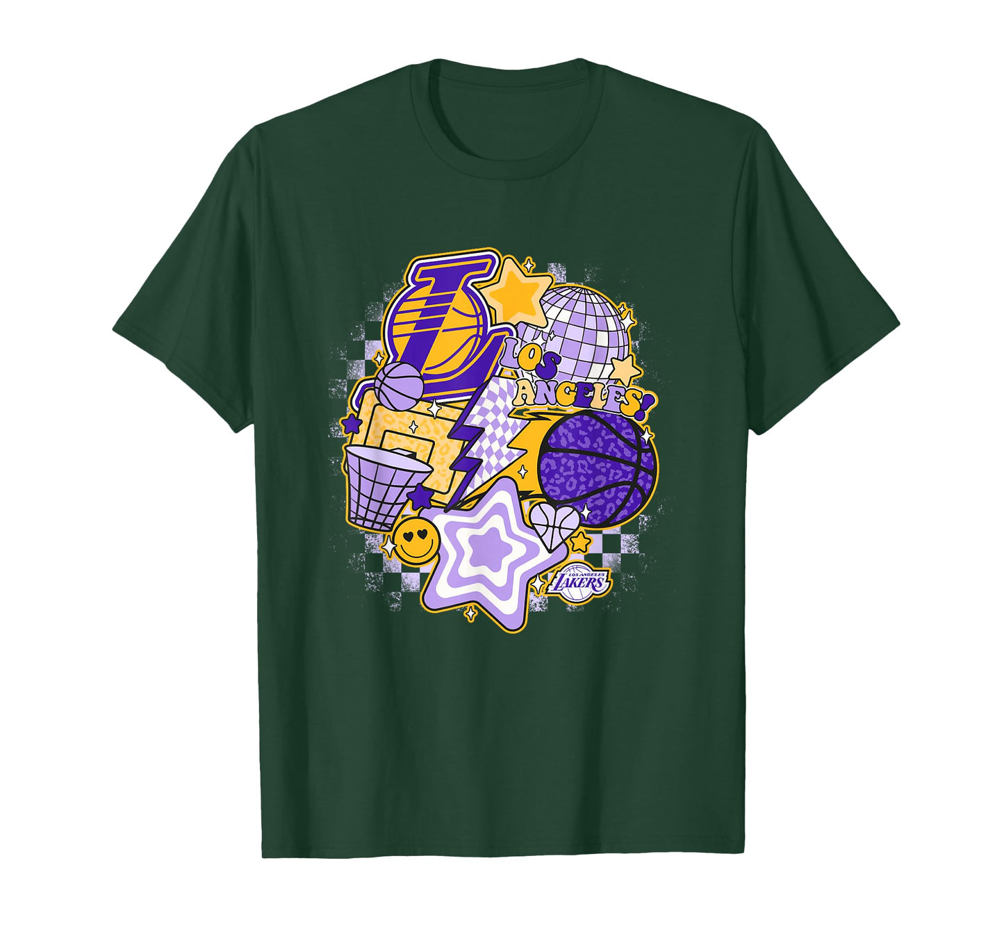 NBA Los Angeles Lakers Psychedelic Basketball Collage T-Shirt, Small, White