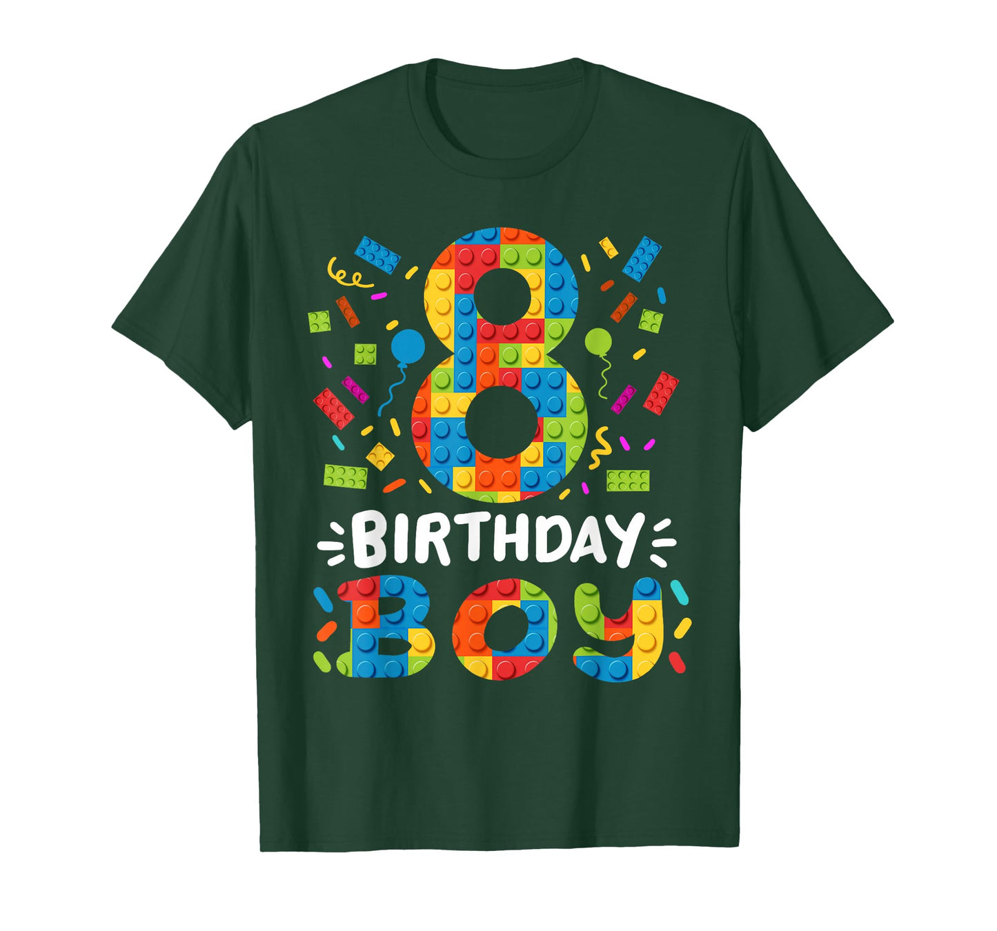 Kids 8 Years Old Building Blocks Builder 8th Birthday Boys T-Shirt
