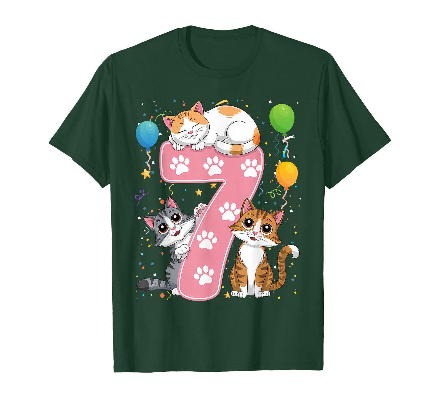 Kids 7th Birthday Girl Cats Outfit 7 Years Old T-Shirt