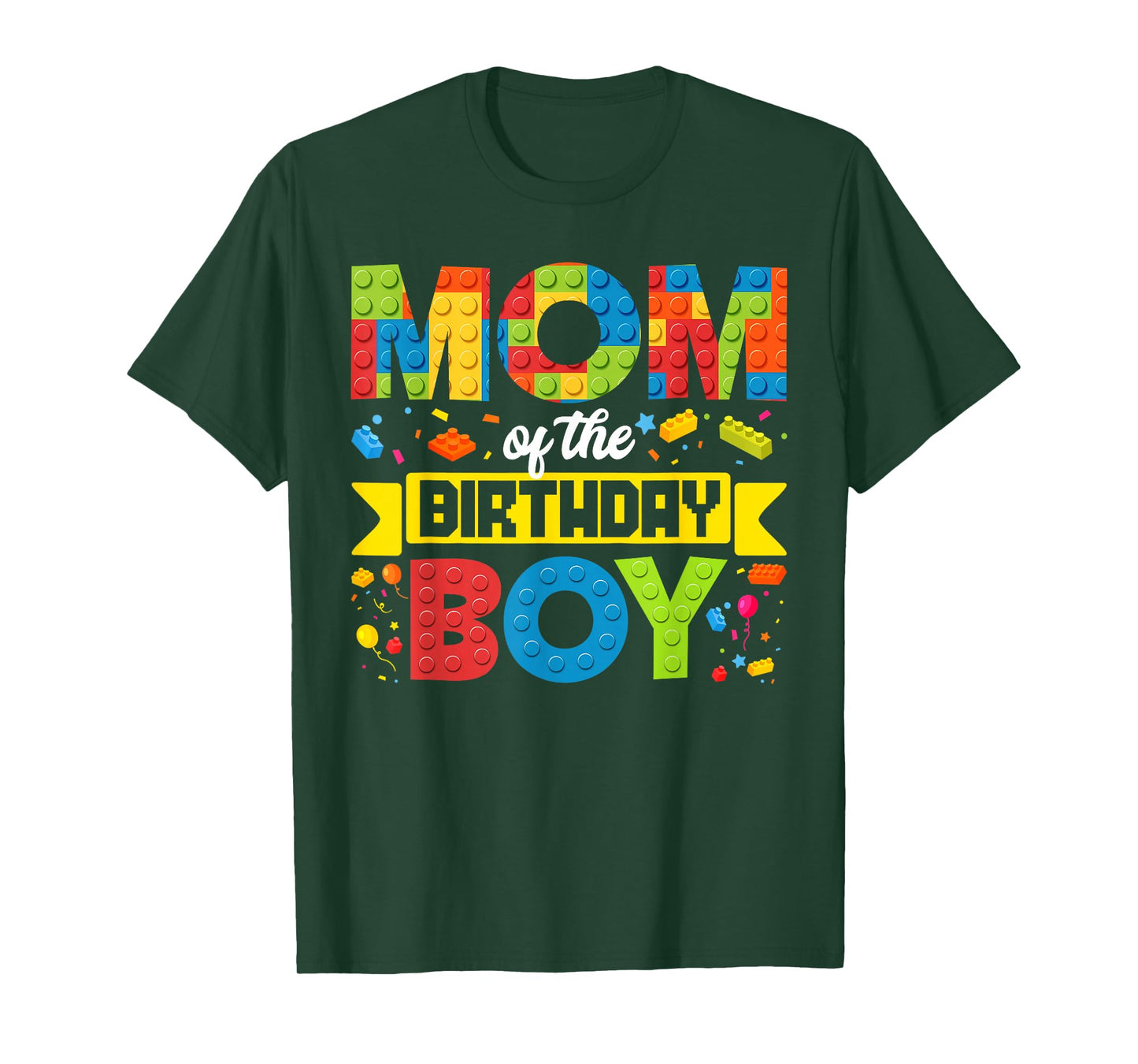 Mom Of The Birthday Boy Master Builder Kids Building Blocks T-Shirt