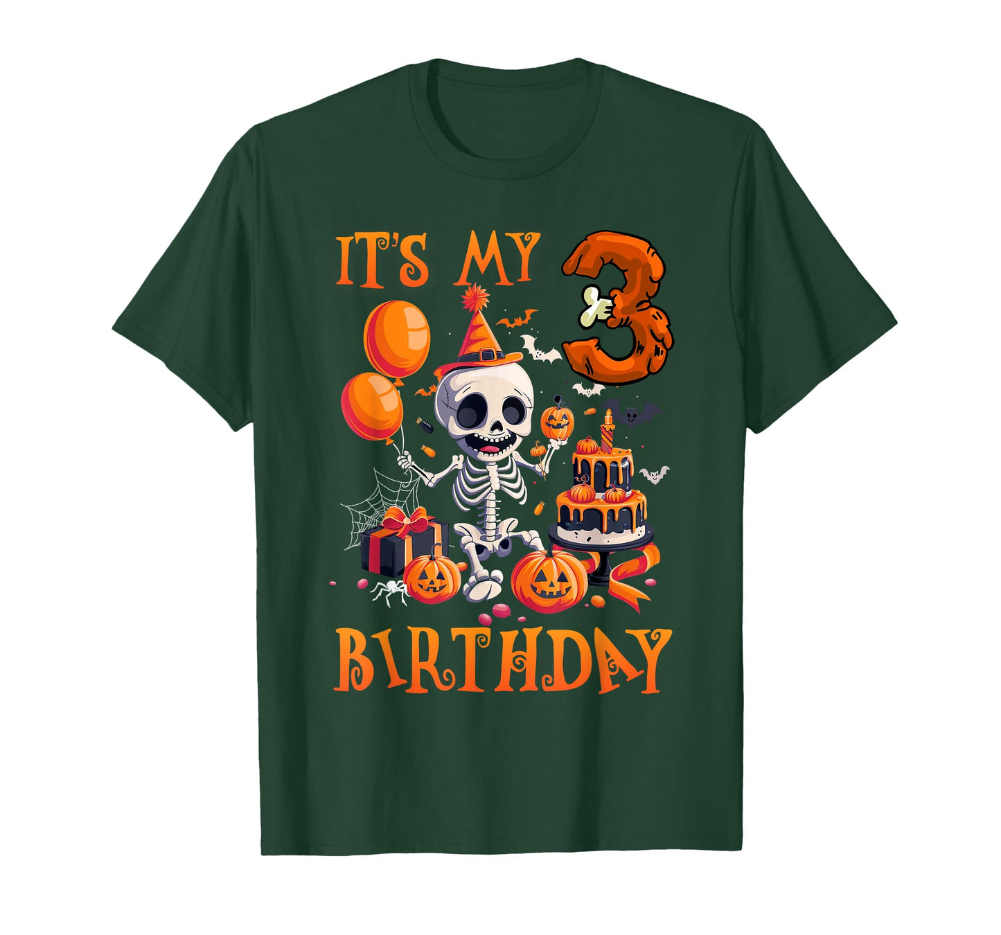 Kids Boo It's My 3rd Birthday Halloween Skeleton 3 Years Old T-Shirt
