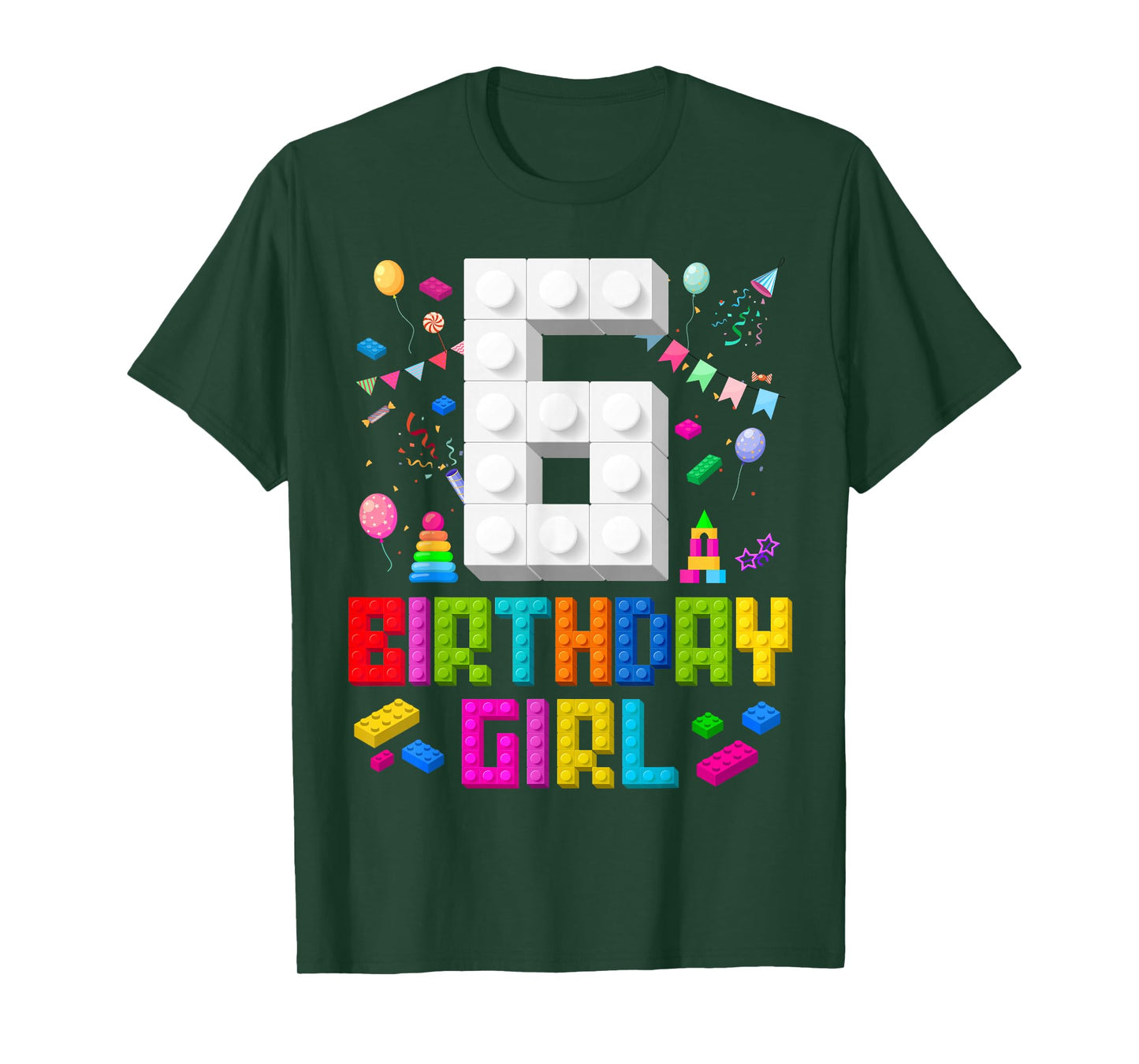 6th Birthday Girl Master Builder 6 Years Old Building Block T-Shirt