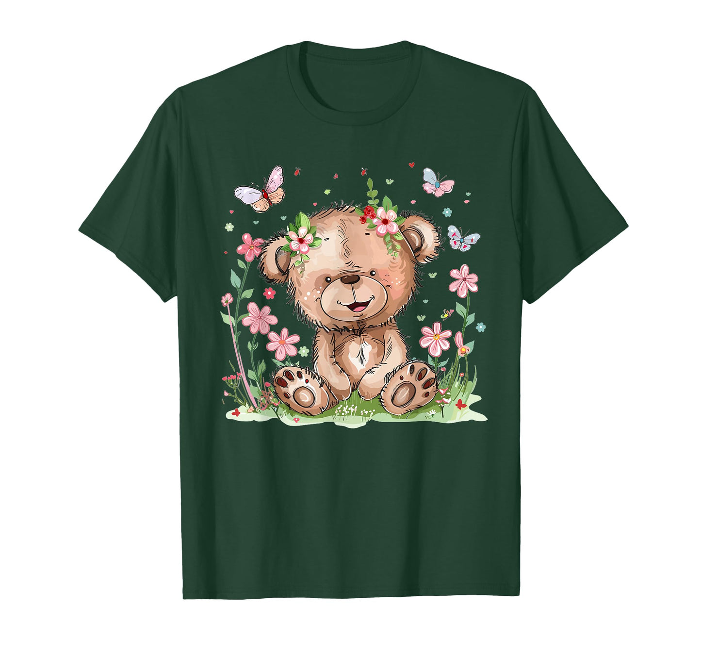 Cute Teddy Bear With Flowers I Kids Teddy T-Shirt