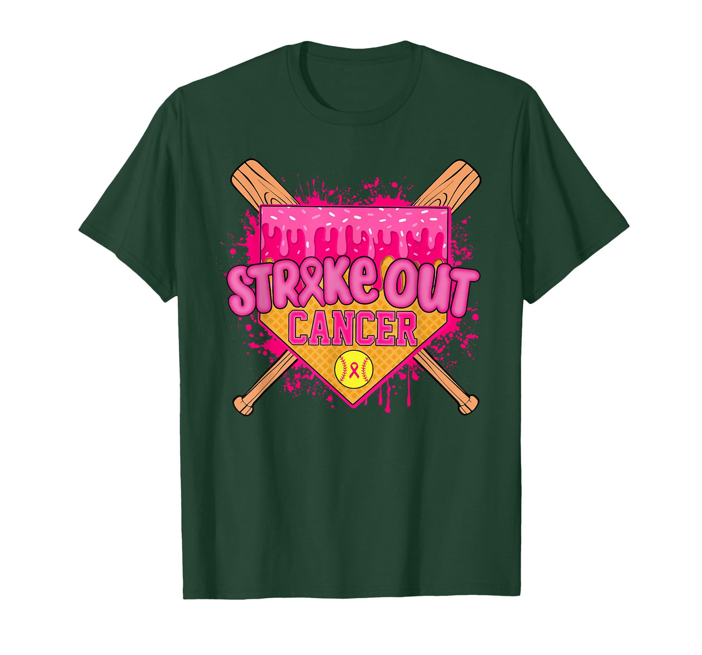 Strike Out Breast Cancer Warrior Softball Drip Home Plate T-Shirt