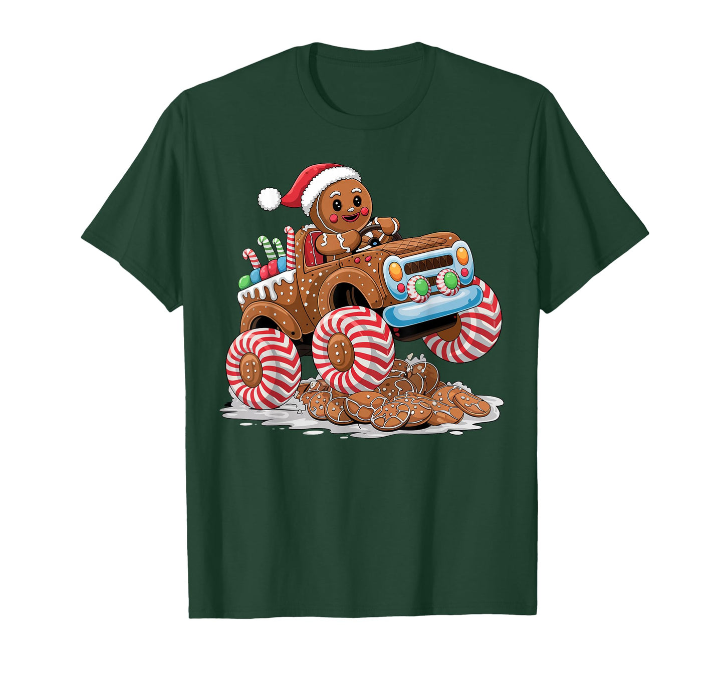 Monster Truck Gingerbread Man Funny Christmas Baking T-Shirt
