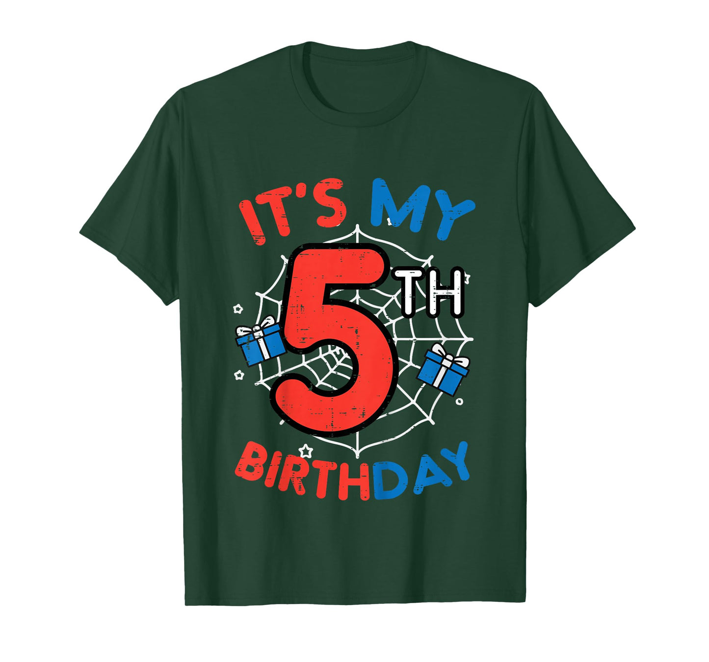 Its My 5th Birthday Spider Web 5 Year Old Bday Boys Kids T-Shirt