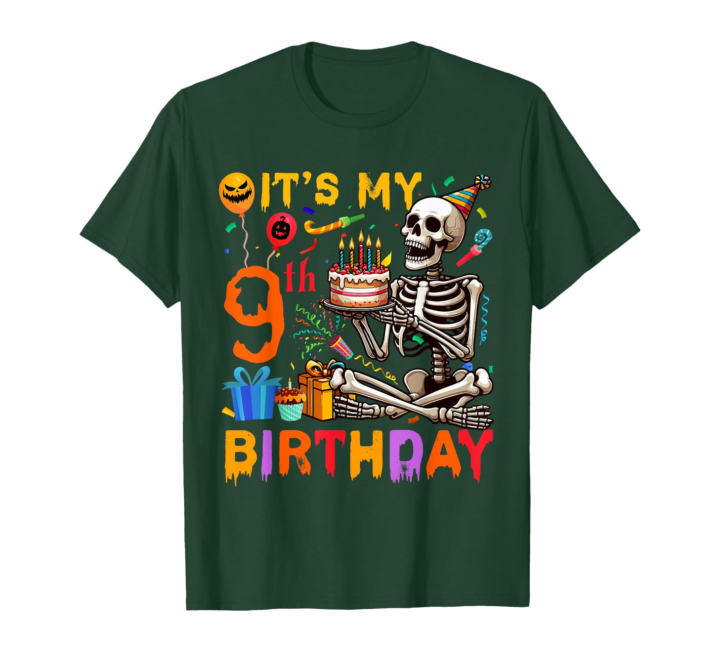 It's My 9th Birthday Halloween Skeleton Matching Party T-Shirt