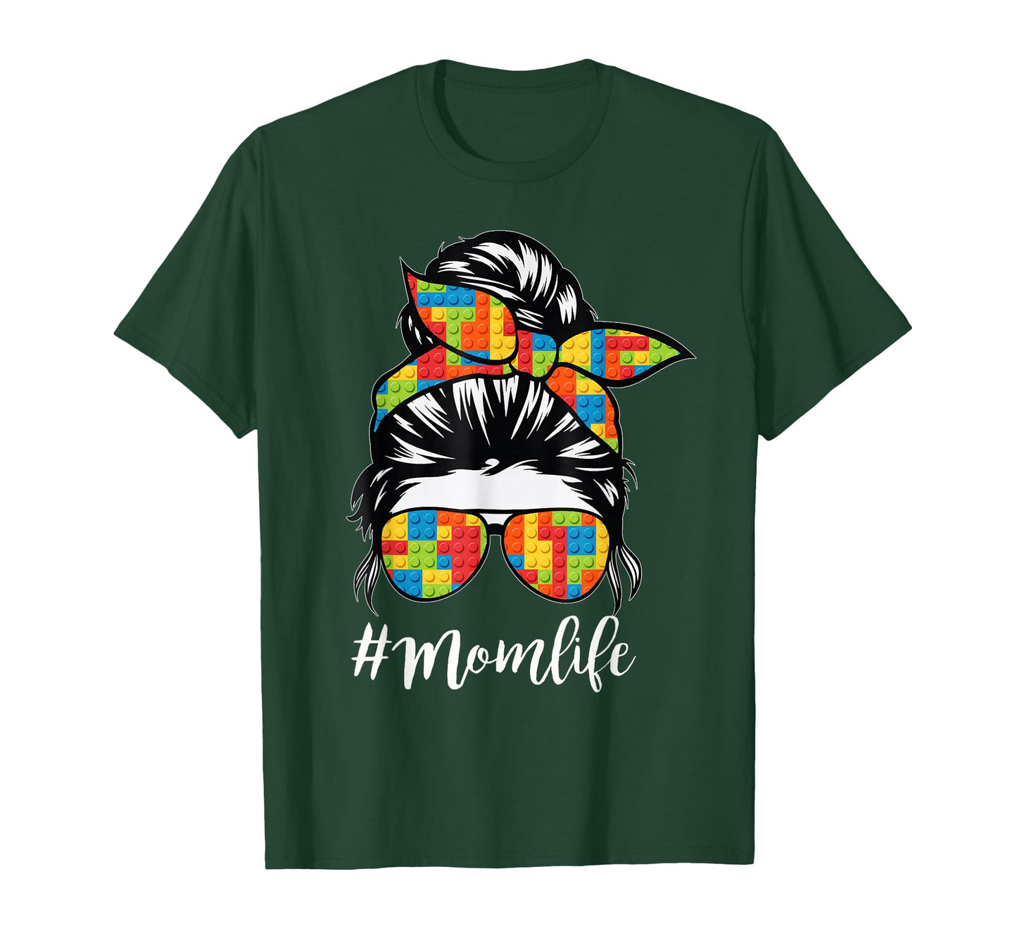 Building Block Messy Bun Mom Life Master Builder Mothers Day T-Shirt