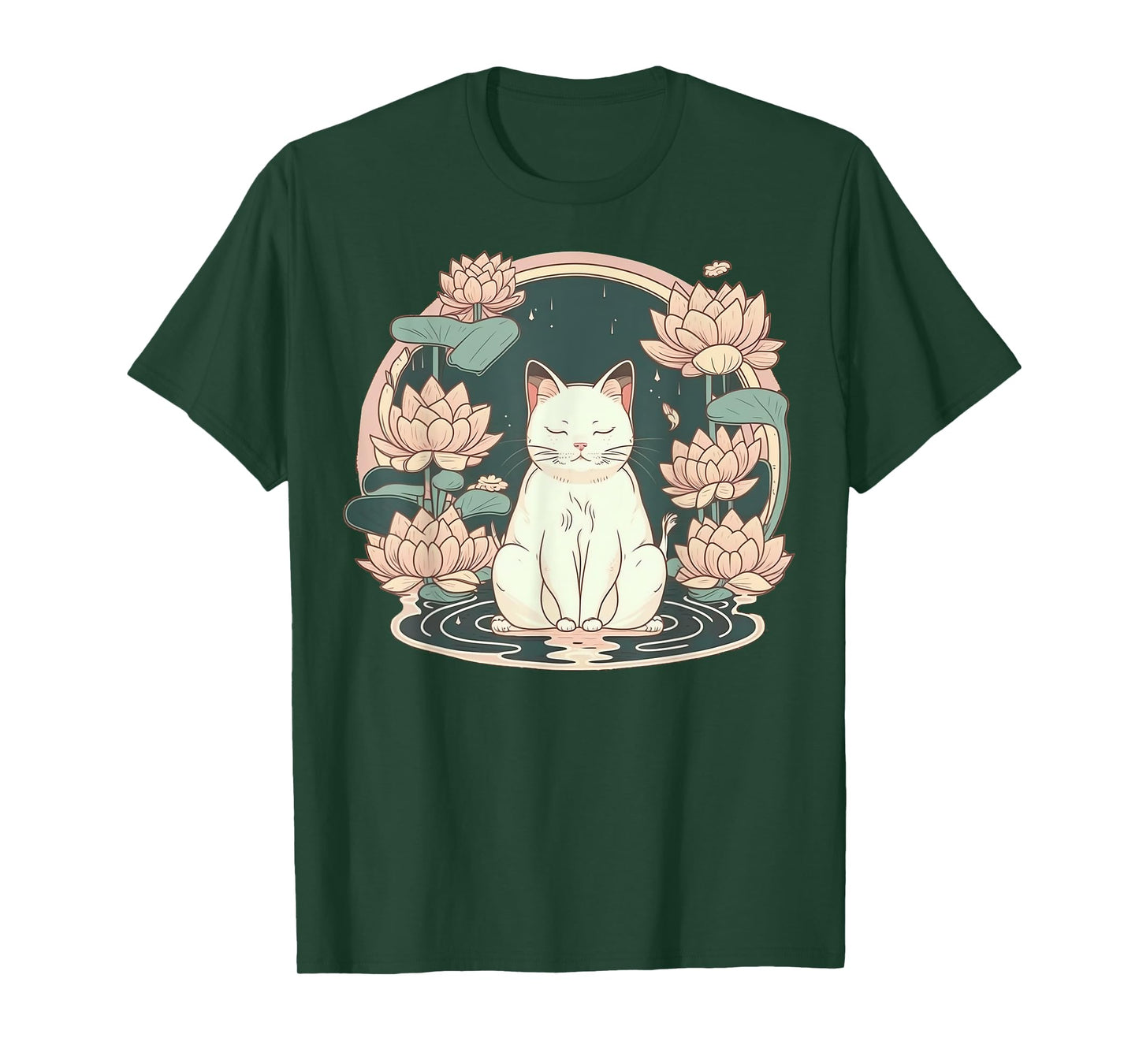 Yoga Meditation Spiritual Zen Lotus Cat on Lotus Flower T-Shirt
