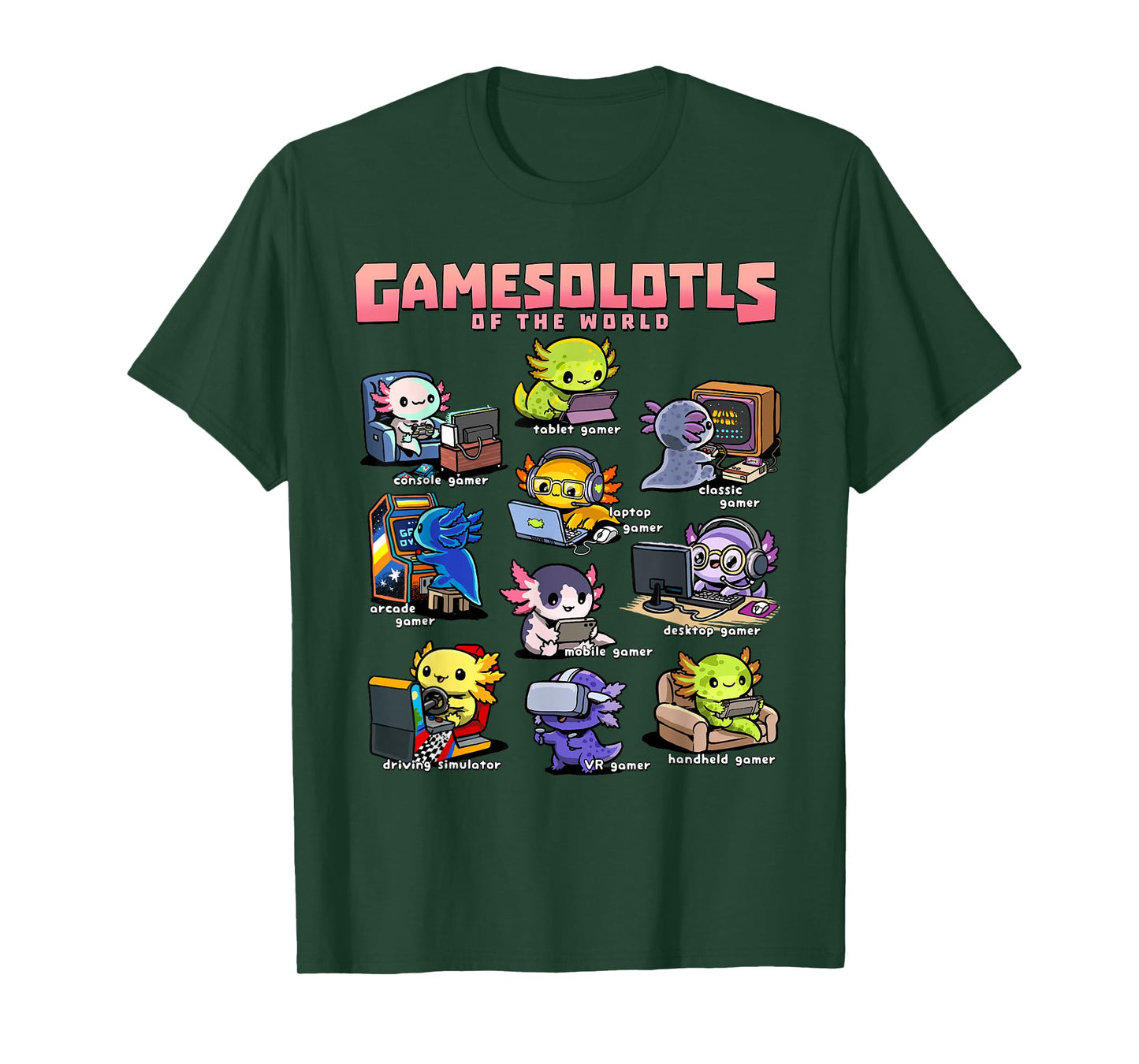 Gamesolotls of the World - Diverse Gamer Axolotl Collection T-Shirt