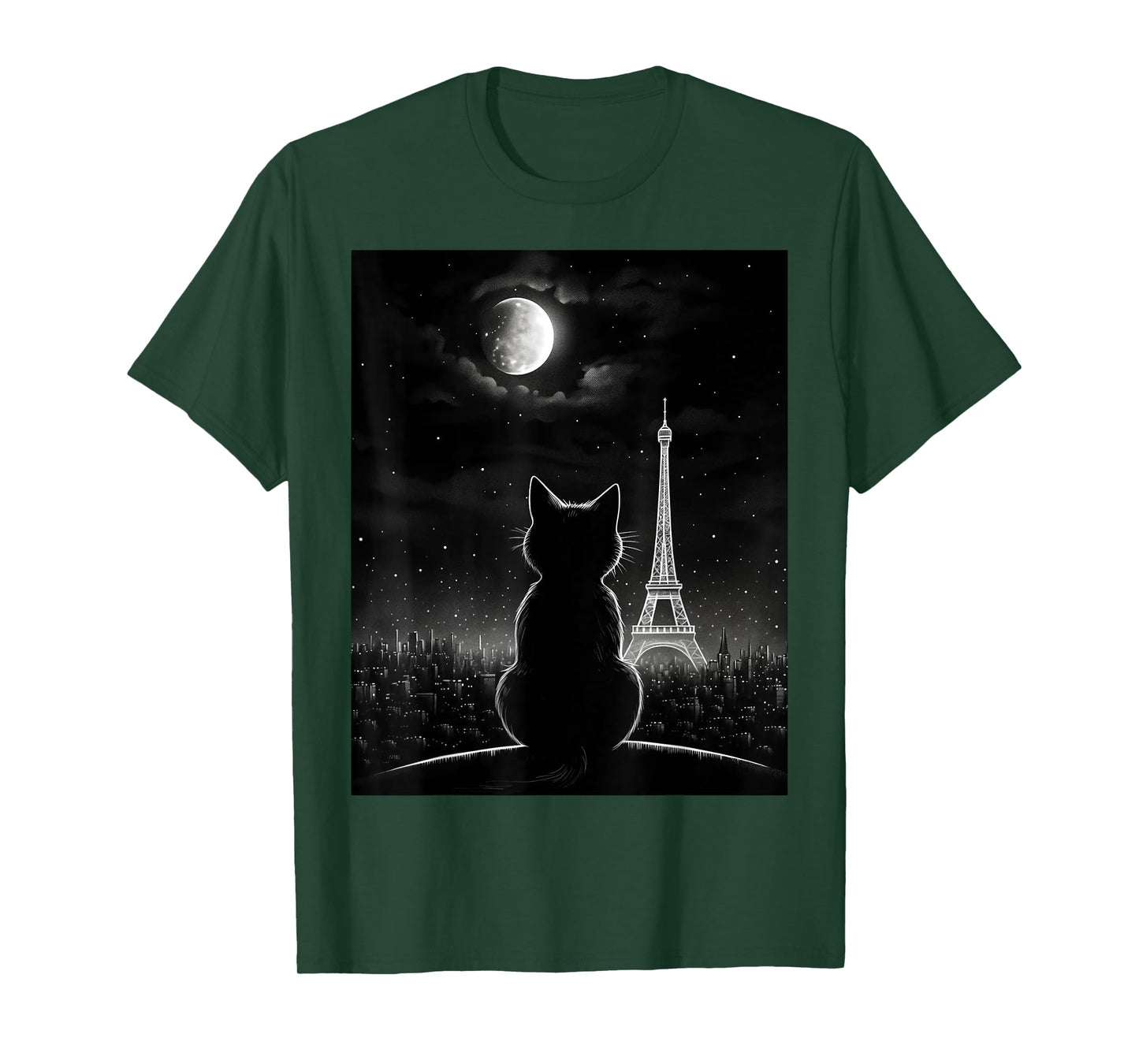 Aesthetic Black Cat Star Night Eiffel Tower In Paris T-Shirt