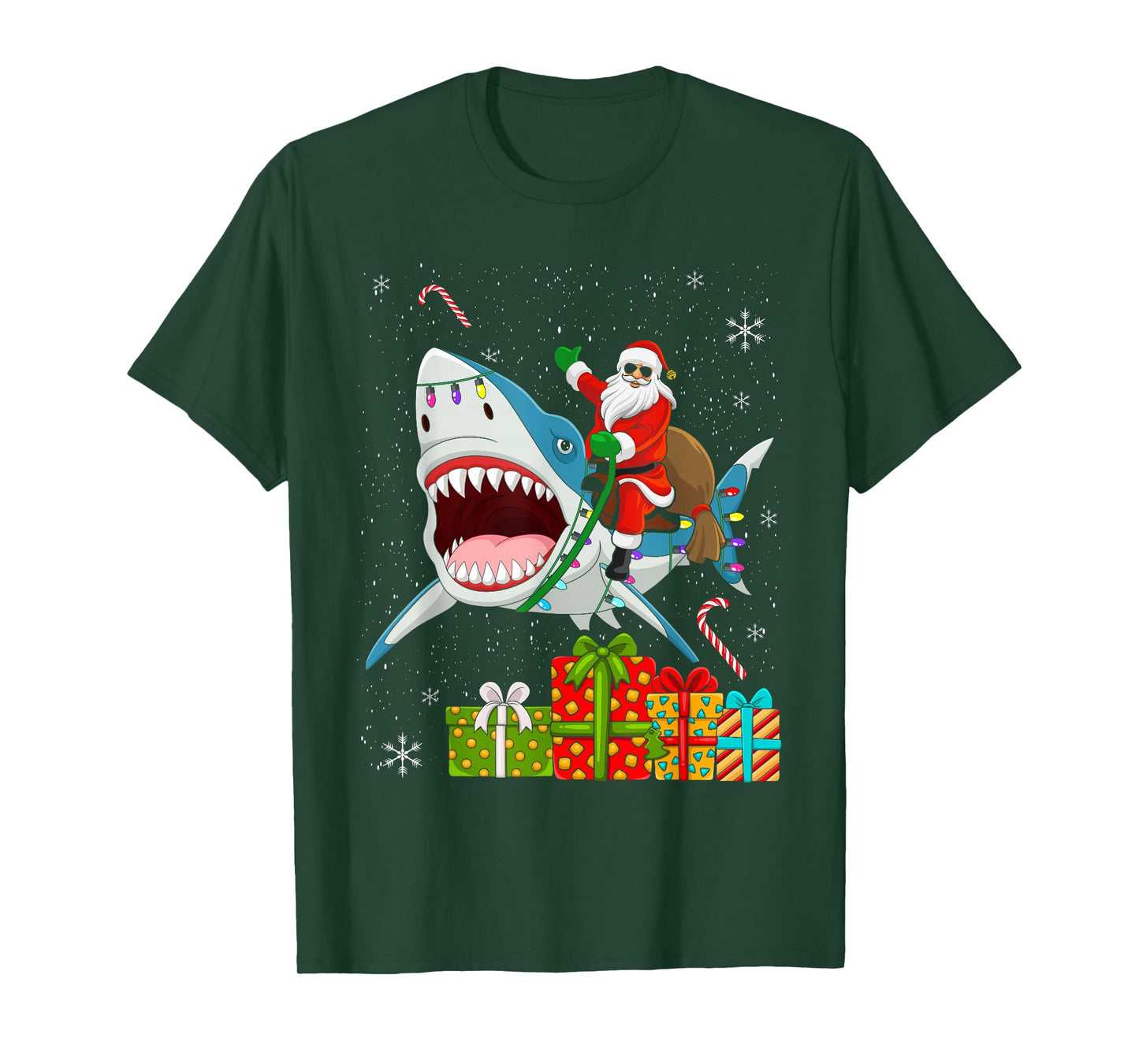Santa Riding Shark Christmas Pajama Cute Ocean Animal X-Mas T-Shirt