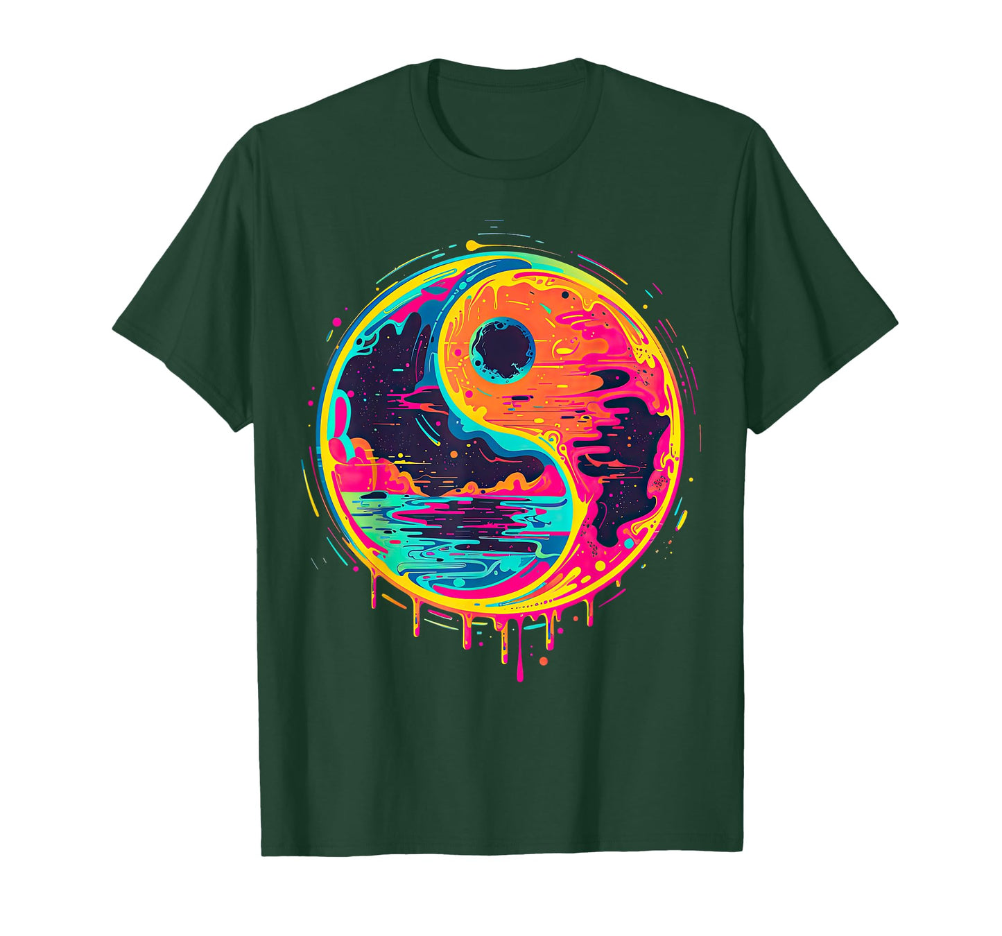 Trippy Yin Yang Zen Cosmic Yoga Design Vaporwave Psychedelic Rave Art Unisex-Adults T-Shirt - Black - Small - Short Sleeve