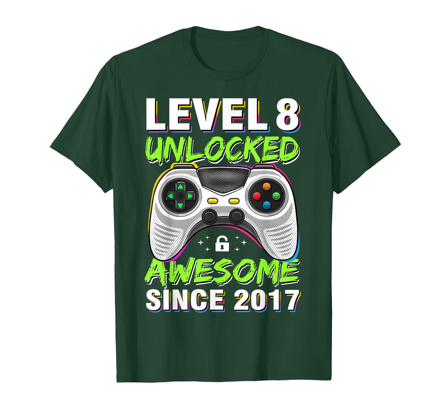 Level 8 Unlocked Awesome Since 2017 8th Birthday Gaming Boys T-Shirt