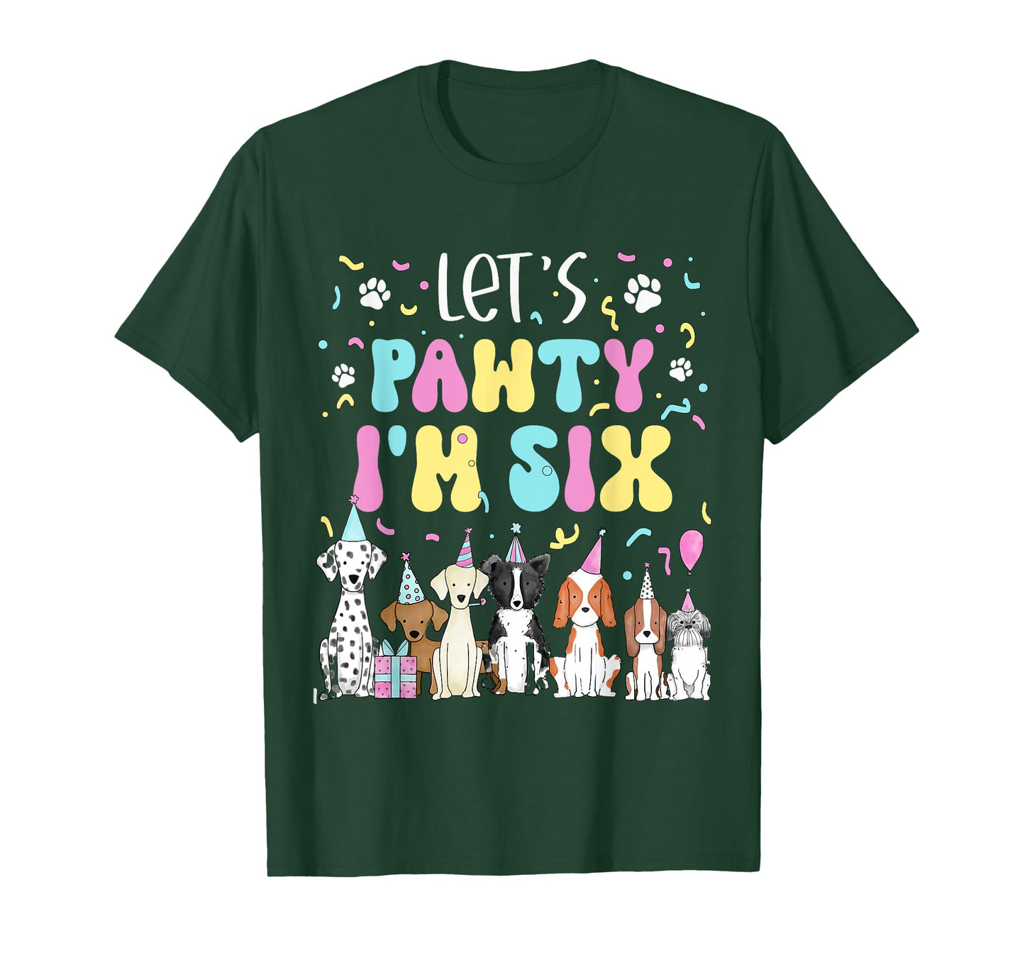 Kids Lets Pawty I'm Six Pet Puppy Dog Theme Birthday Party T-Shirt