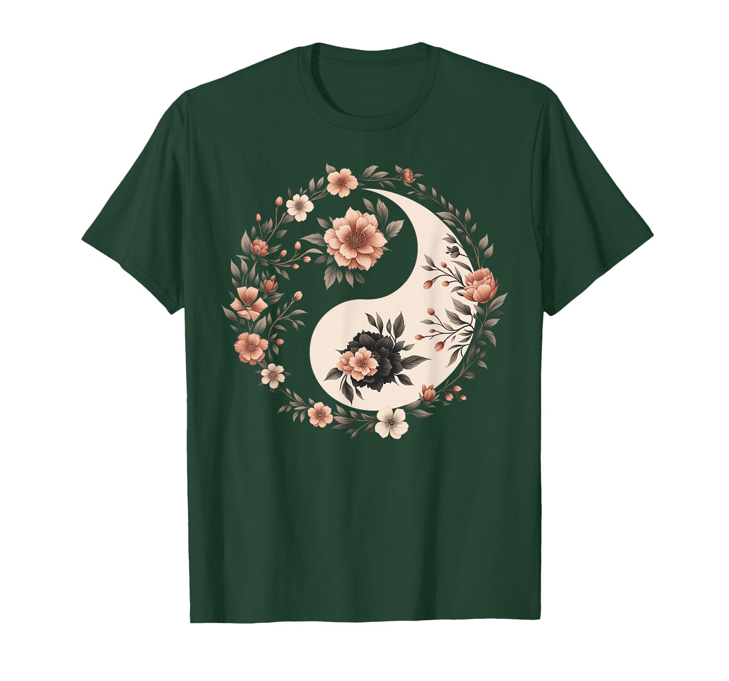 Cool Yin and Yang Symbol Floral Art Style Men Women T-Shirt