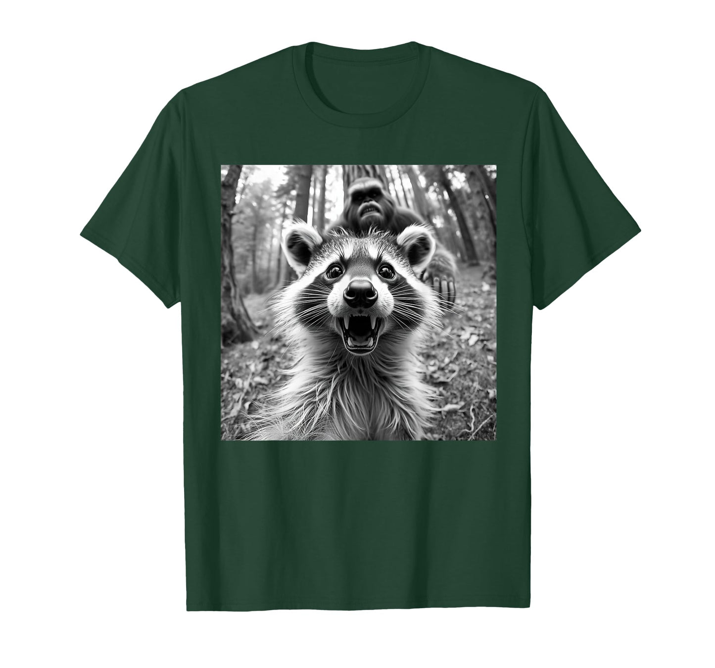 Funny Raccoon Selfie /w Bigfoot, Raccoon-Sasquatch Graphic T-Shirt
