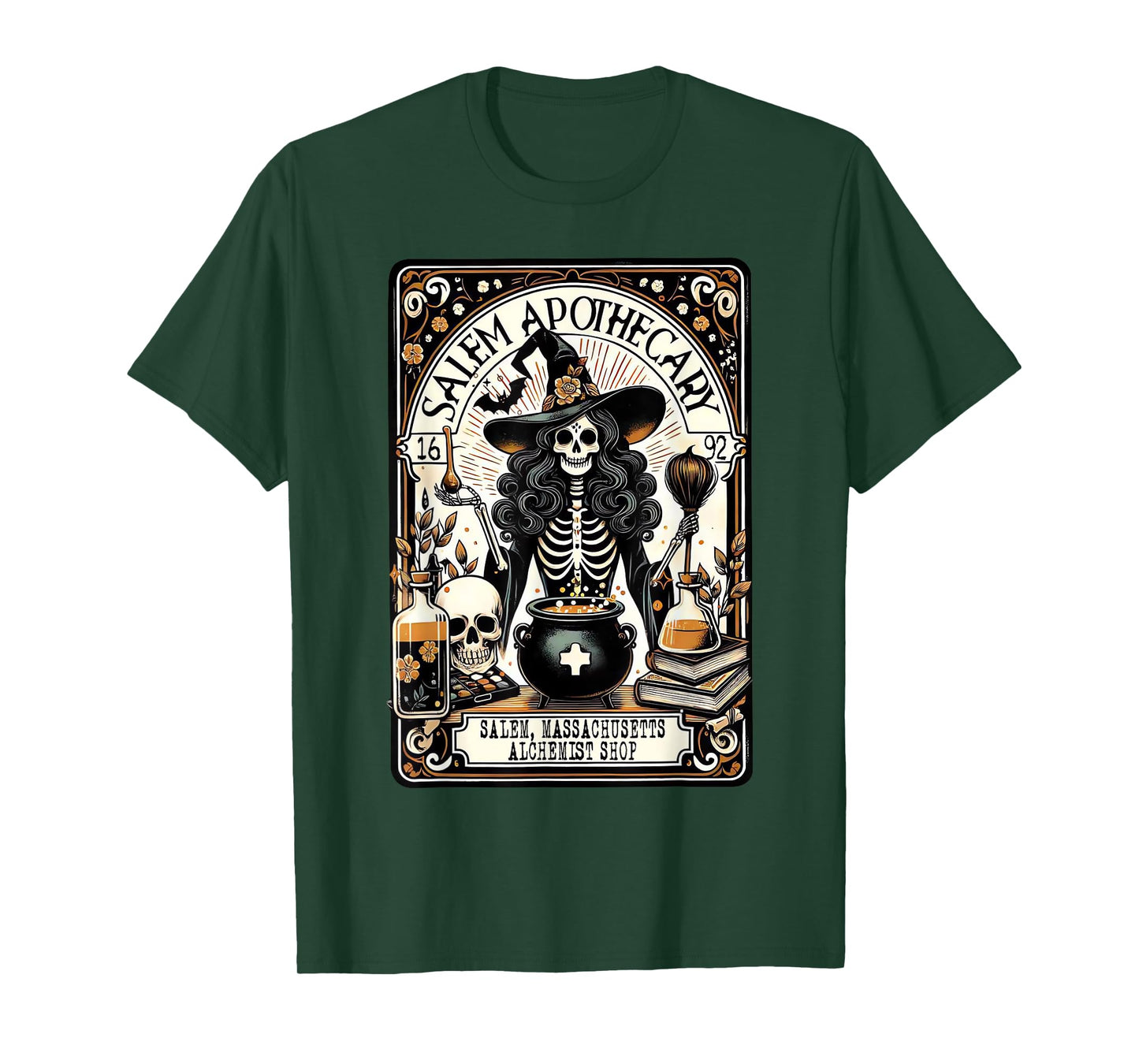 Vintage Salem Apothecary Skeleton Witch Spooky Halloween T-Shirt