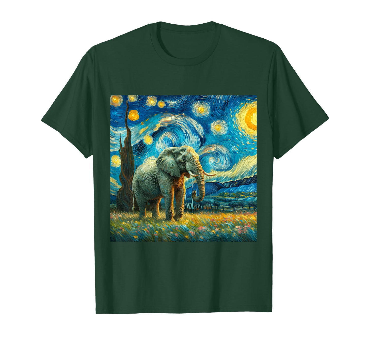 Starry Night Van Gogh Style Big Elephant African Cute Artist T-Shirt