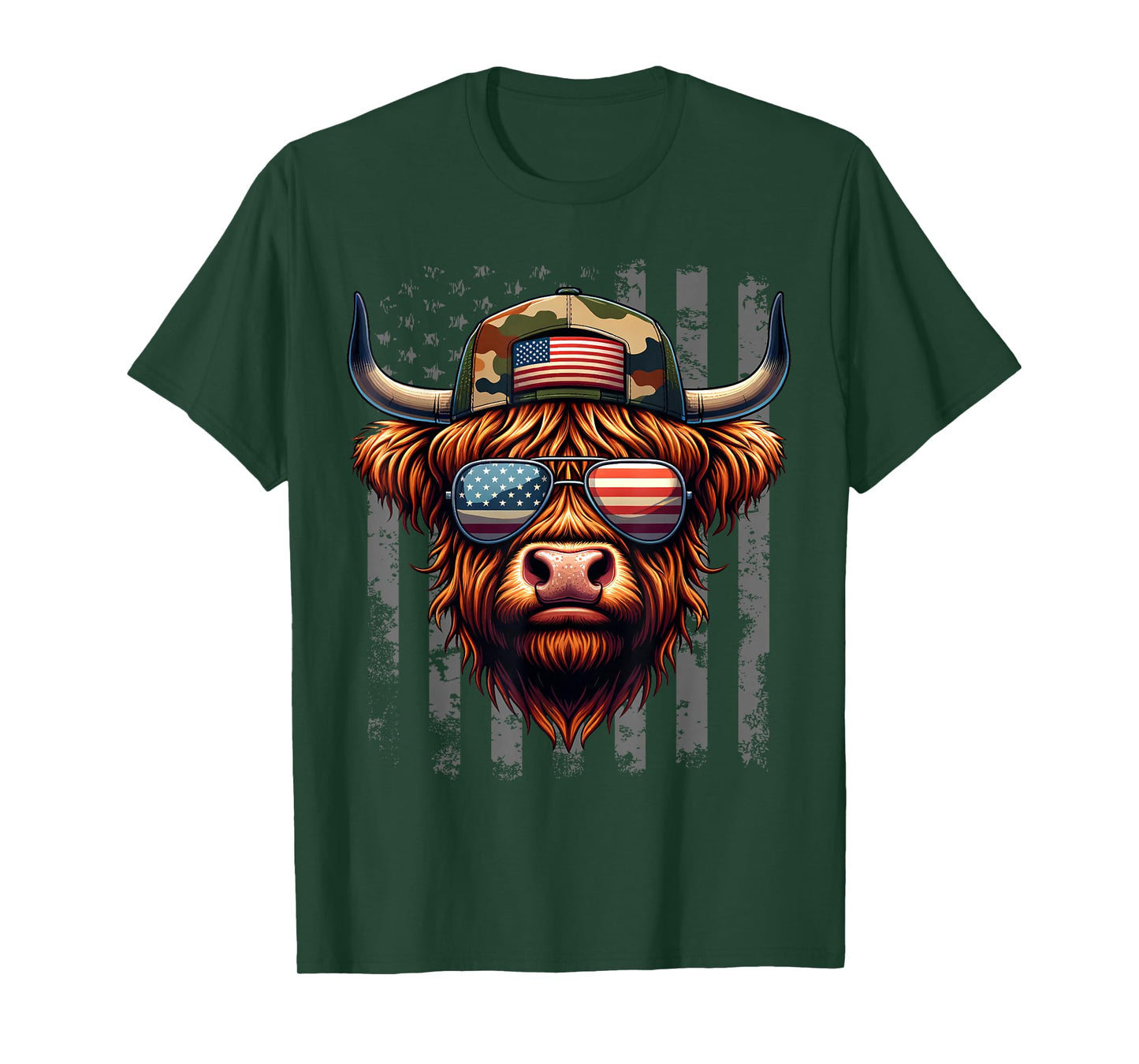 Highland Cow 4th July USA Flag Dad Father America Men Boys T-Shirt