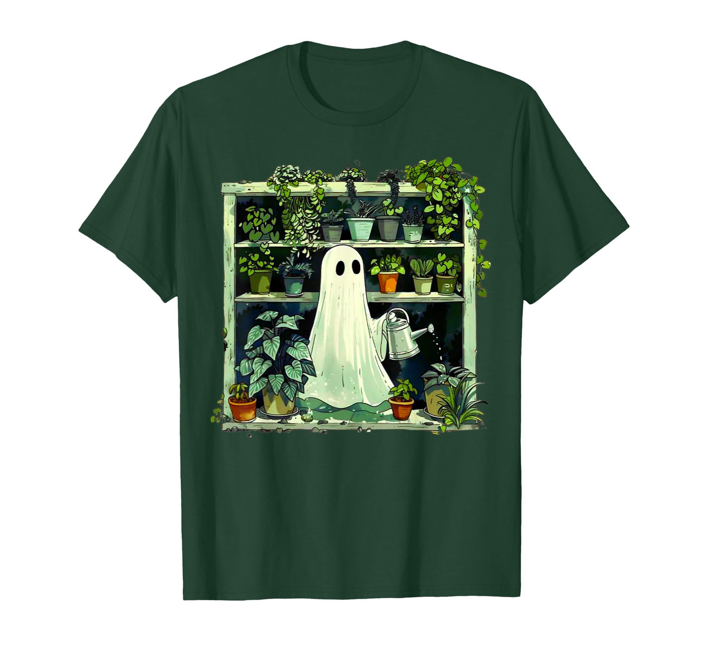 Spooky Ghost Watering Plants Funny Halloween Garden Lover T-Shirt