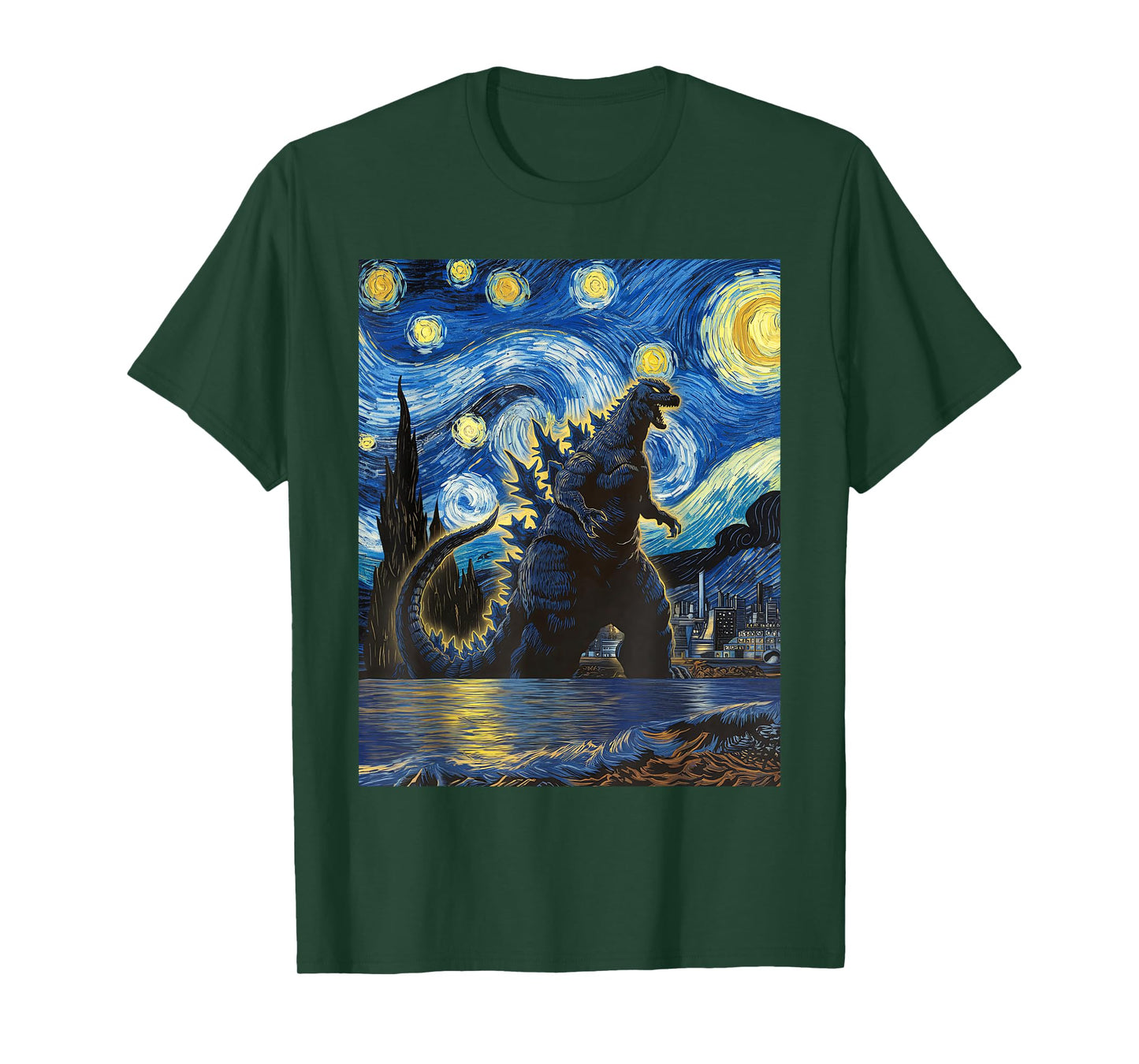 Vintage Japanese Monster Kaiju in Van Gogh Starry Night Art T-Shirt