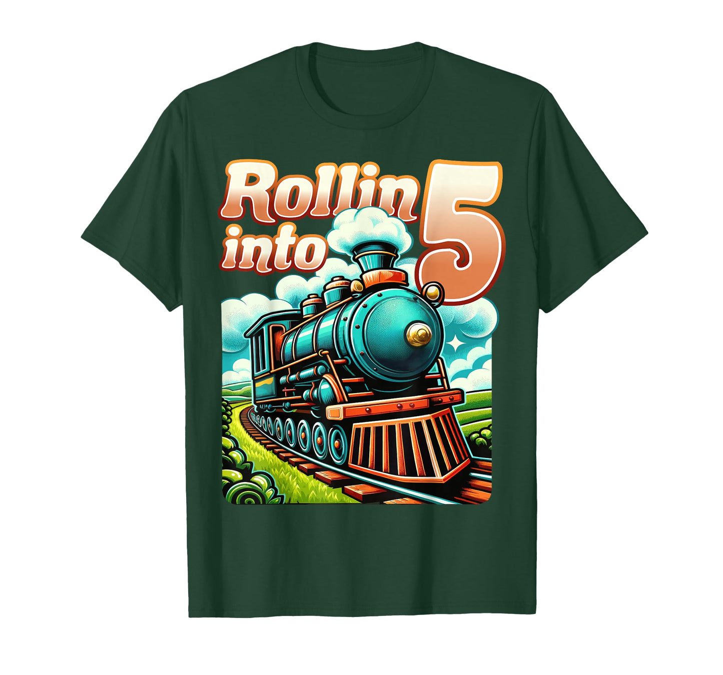 Rollin' into 5 Train 5th Birthday Party Supply Birthday Boy T-Shirt