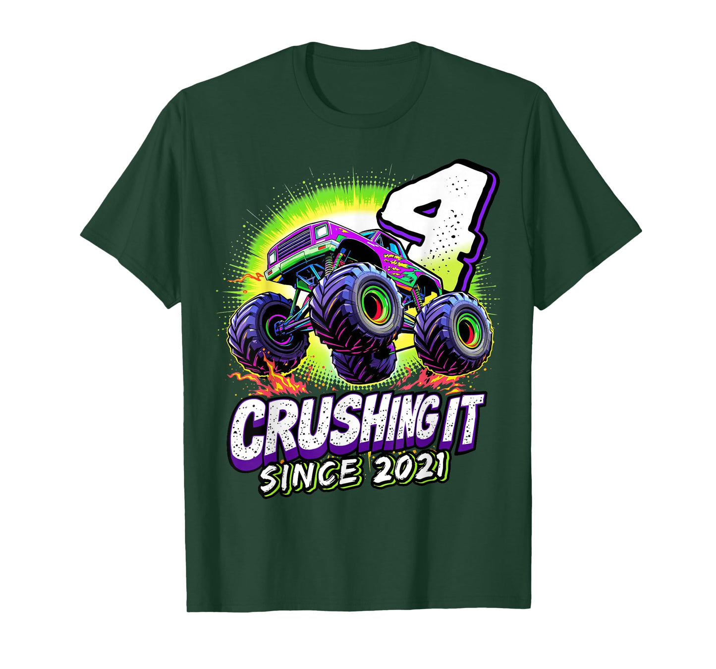 Birthday Monster Truck 4 year Old Boys 4th Party Born 2021 T-Shirt