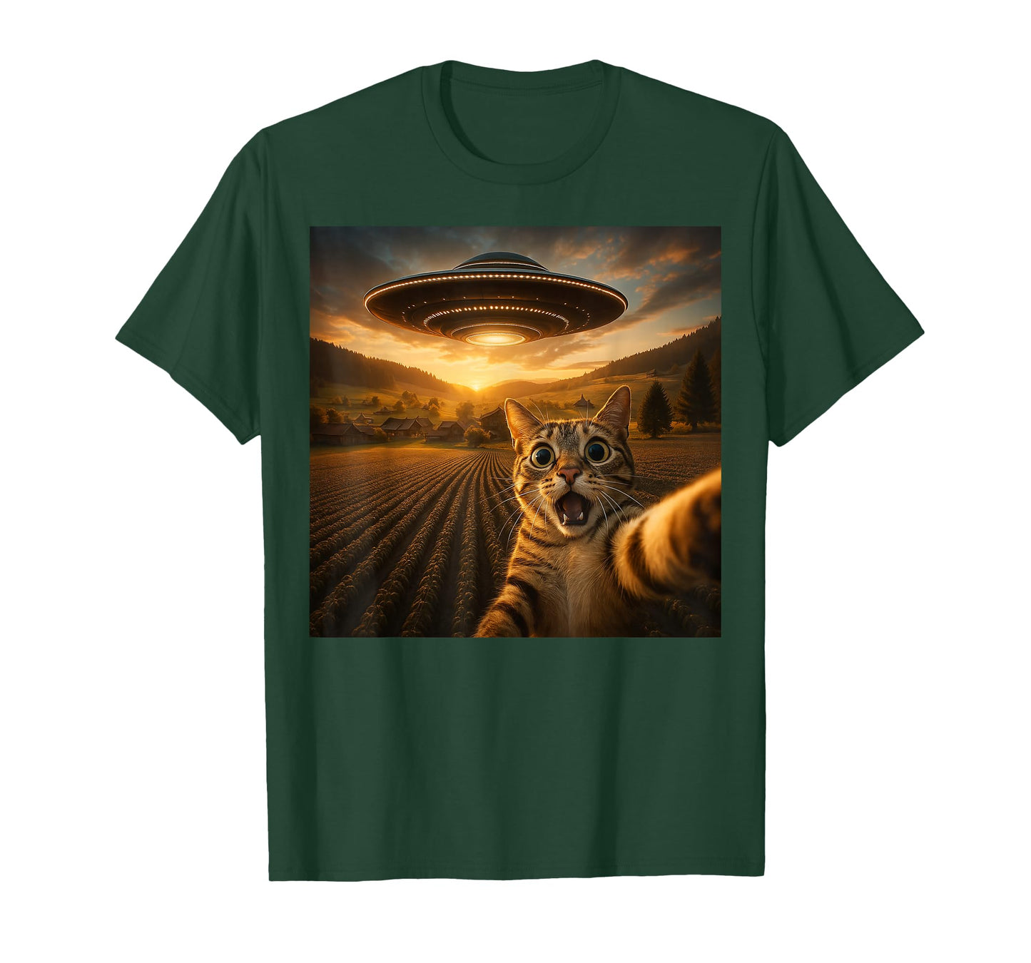 Cat Selfie With Alien UFO Funny Cat Gifts For Men Women Kid T-Shirt