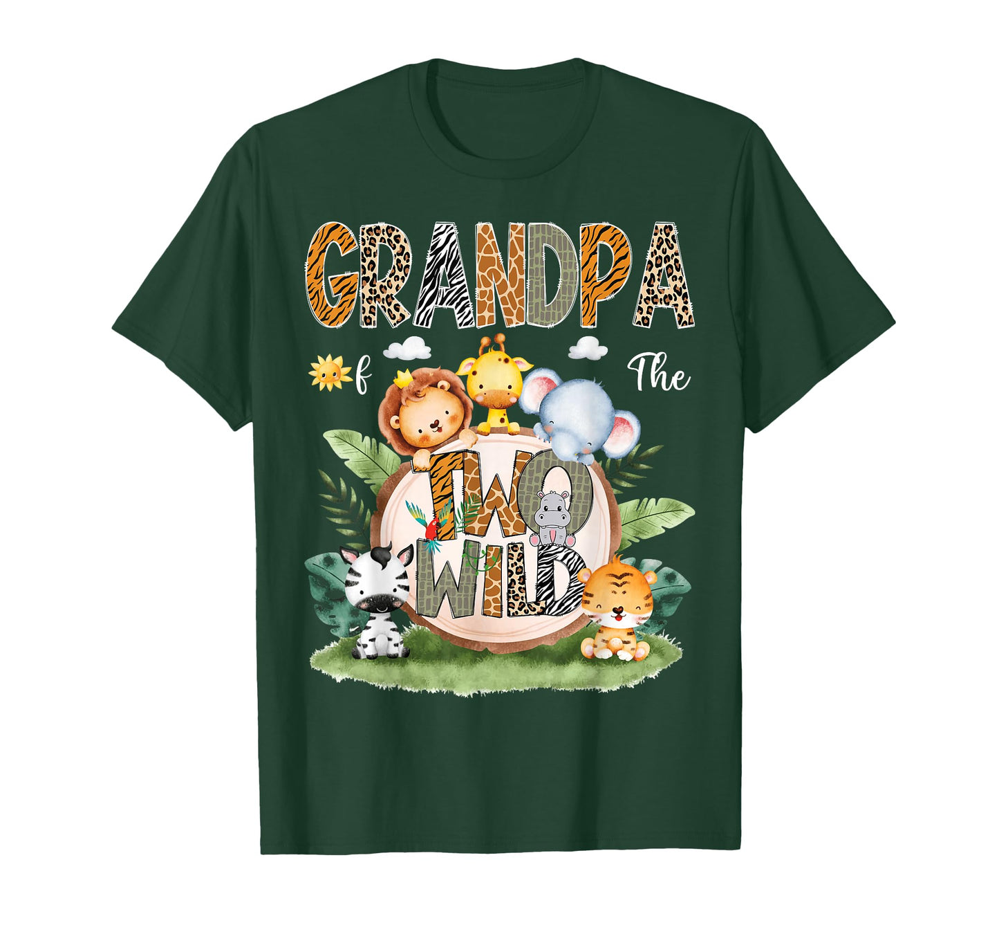 Grandpa Of The Two Wild 2Nd Birthday Safari Animal Lover T-Shirt